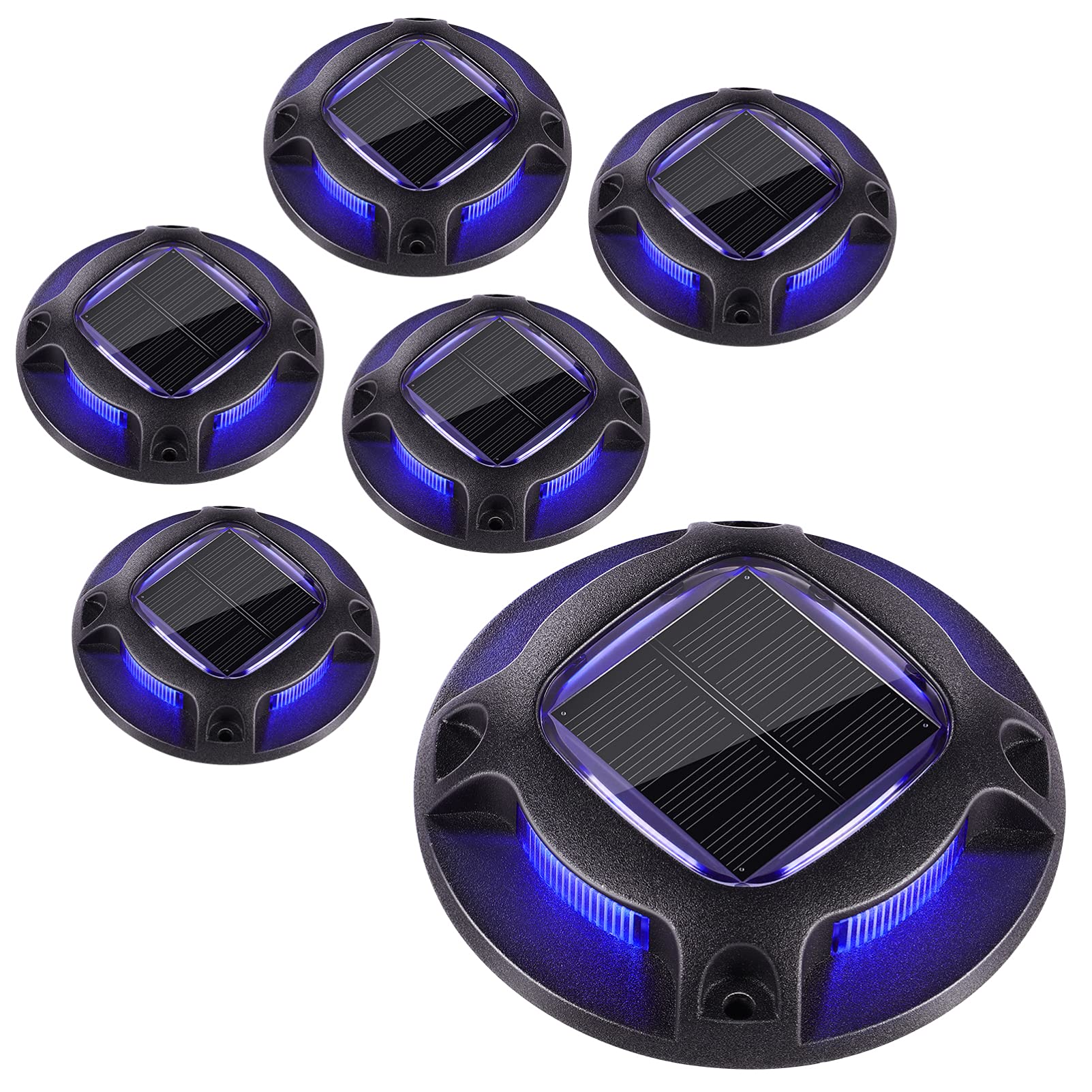 6Pcs Solar Driveway Lights - Waterproof Outdoor Deck Lights, Round Solar Disk Lights, Wireless Step & Path Lights for Yard, Garden, Walkway - Solar Powered Landscape Lighting for Driveways, Patios & Stairs