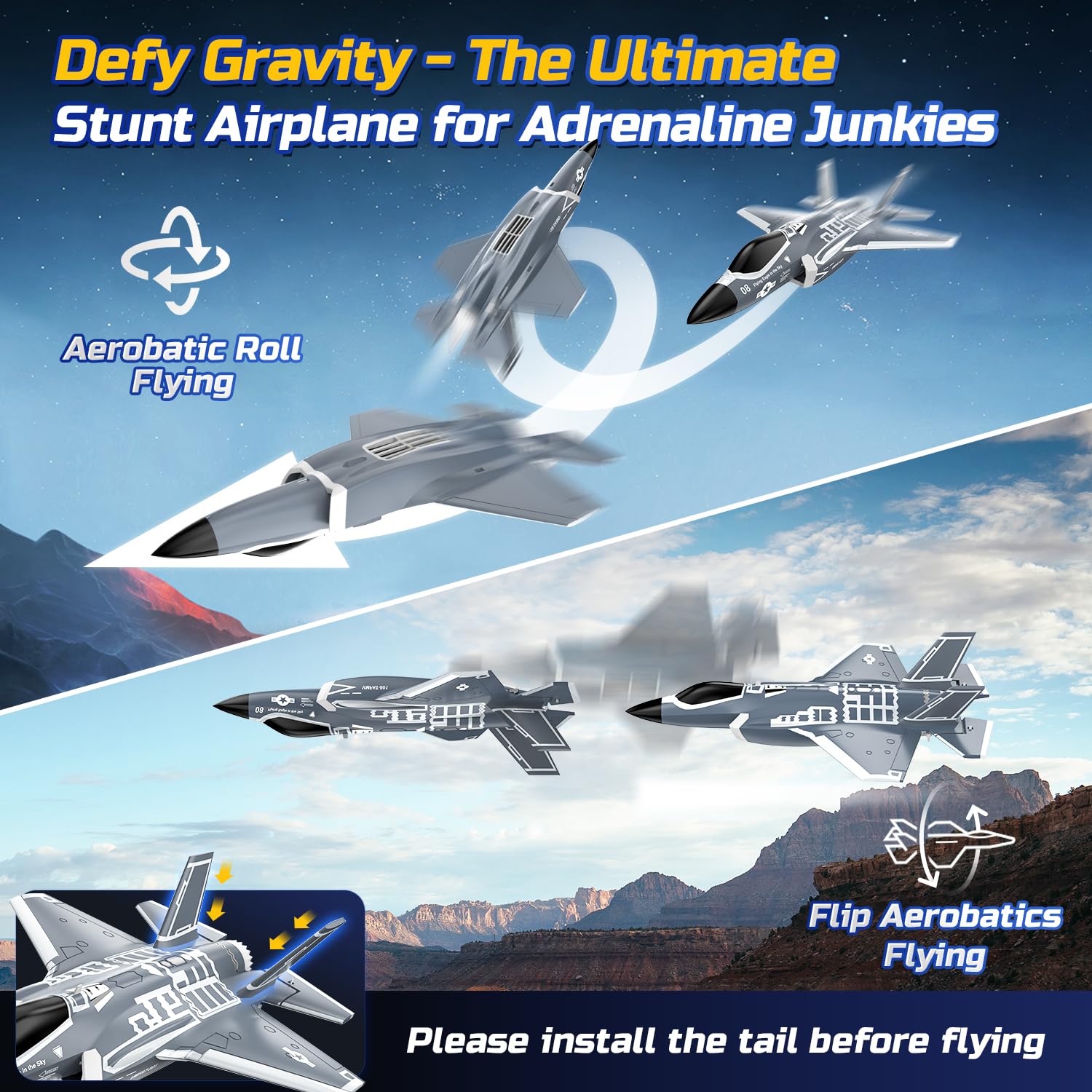 DEERC F35 4 Channel Brushless RC Plane for Adults - 2.4GHz Remote Control Airplane with 6-Axis Gyro Stabilizer, RTF Ducted Fan Fighter Jet - Easy to Fly Hobby Aircraft for Advanced Players | Outdoor Flying, Backyard Fun & RC Aviation Enthusiasts