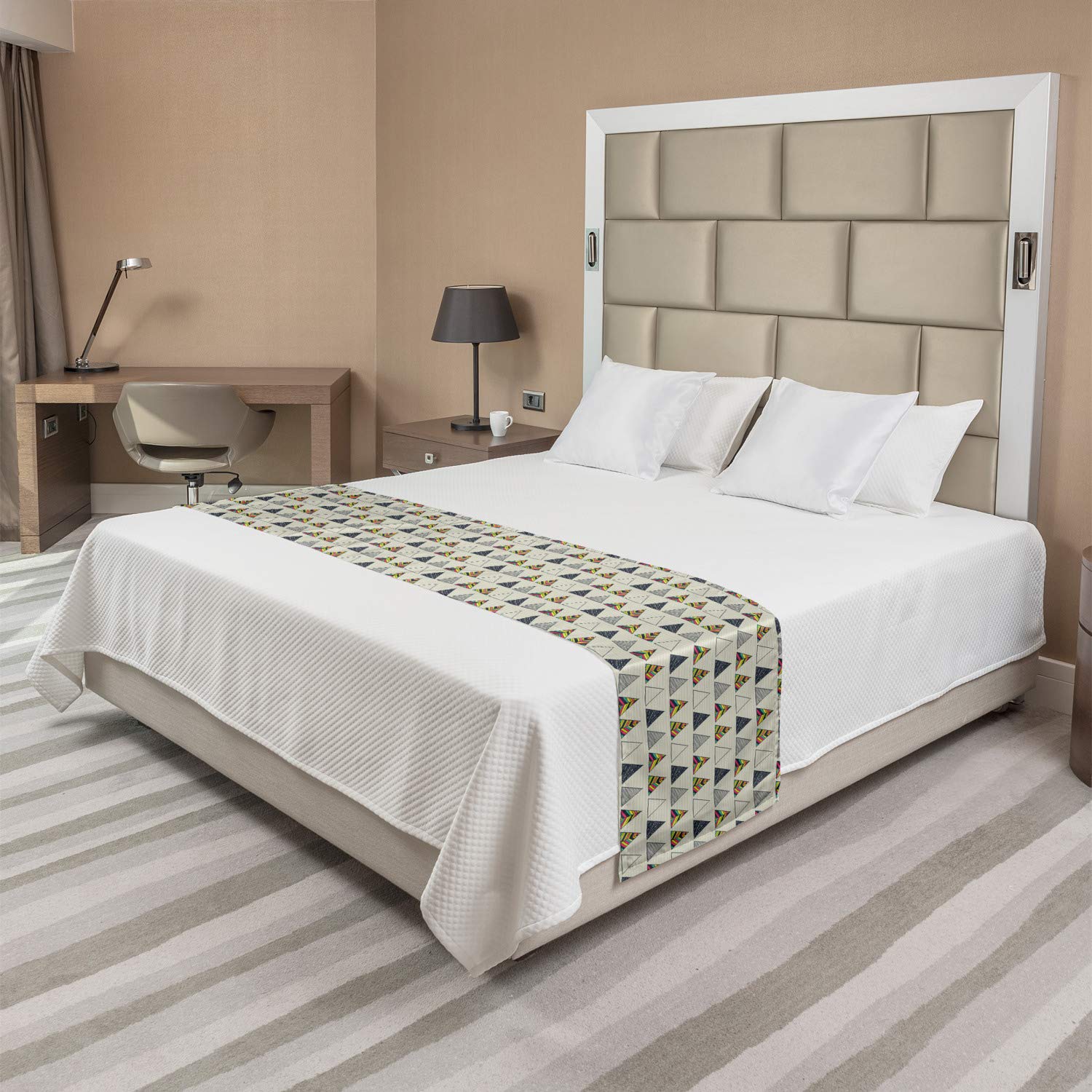 Ambesonne Geometric Bed Runner - Abstract Hand Drawn Triangles, Minimalist Modern Boho Style Bed Scarf for Home Decor | Perfect for Hotels, Guestrooms & Bedroom Accent in Taupe