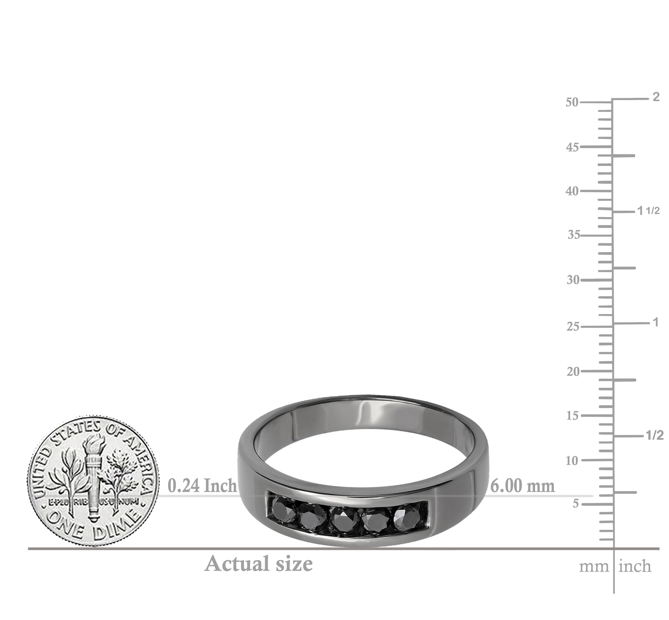 Dazzlingrock Collection 0.75 Carat Round Black Diamond Men's Wedding Band Ring - 5 Stone Anniversary Ring in 925 Sterling Silver for Men - Perfect Gift for Husband, Engagement, Valentine's Day & Special Occasions