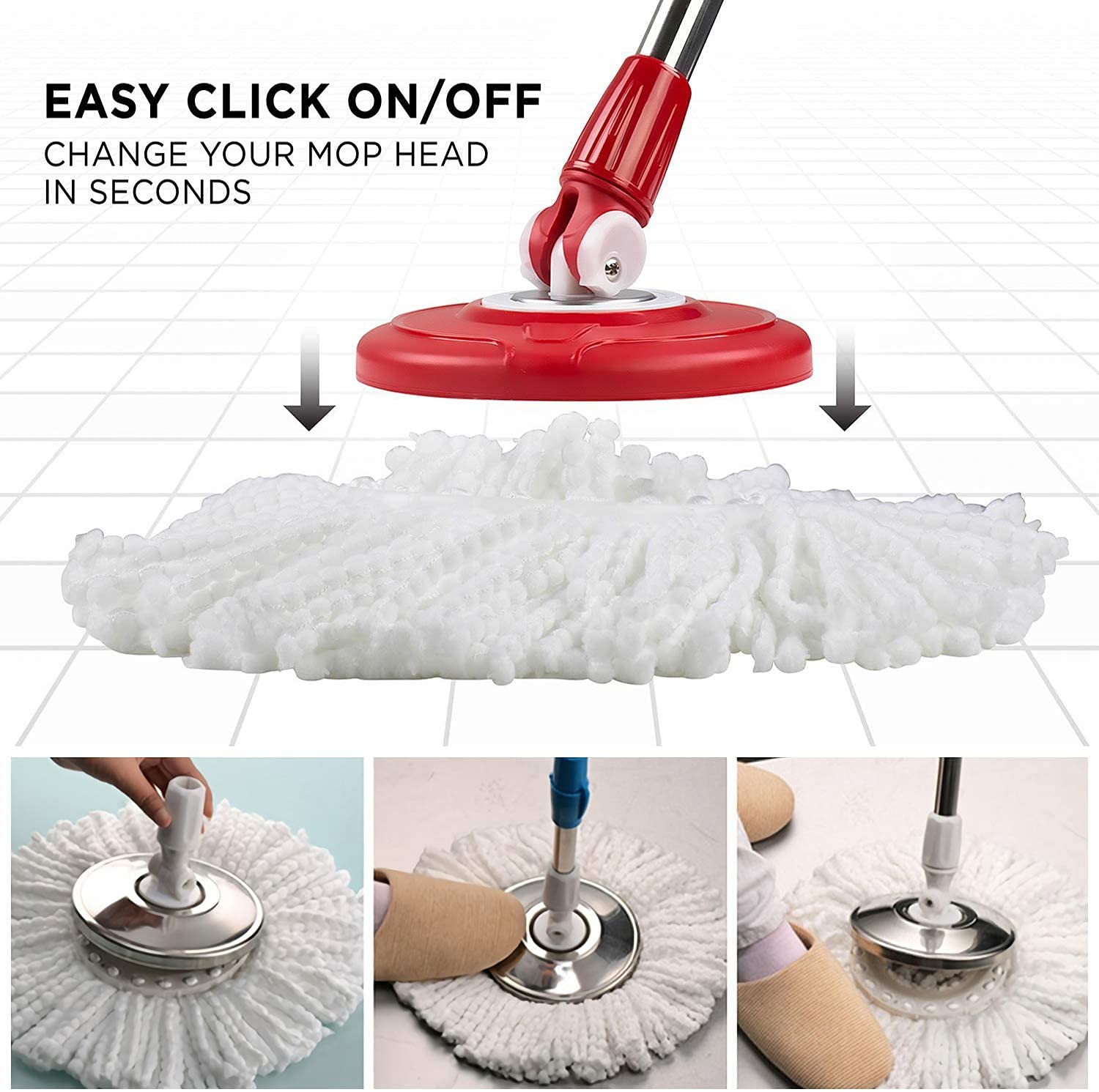 3 Pack Microfiber Replacement Mop Heads for 360° Spin Magic Mop - Universal Round Mop Pads, Super Absorbent & Washable - Perfect for Hardwood Floors, Tile & Laminate Cleaning