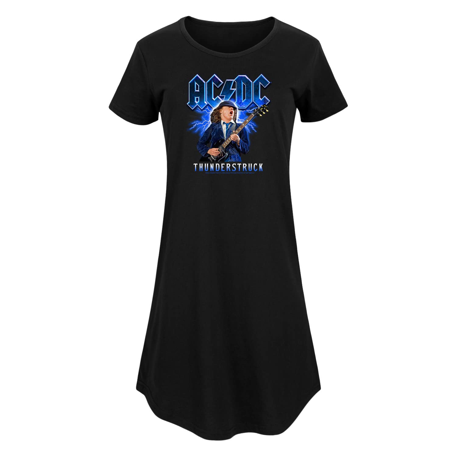 HYBRID APPAREL ACDC Thunderstruck Women's Rock Band T-Shirt Dress - Vintage Music Tee Dress for Concerts, Parties & Casual Wear