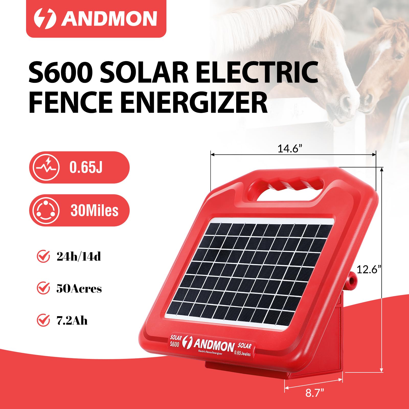 S600 Solar Electric Fence Charger - 35 Mile Range, 0.65 Joules Powerful Solar Fence Energizer for Livestock, Pets & Garden Protection | Weatherproof & Low Maintenance | Perfect for Farms, Ranches & Backyard Security