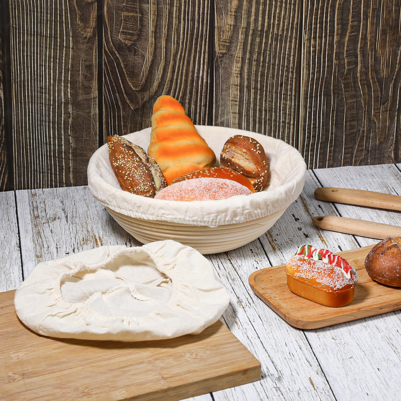 2-Piece Natural Rattan Banneton Bread Proofing Basket Set with Cloth Liner - 10 Inch Dough Rising Basket for Sourdough, Artisan Bread Baking - Perfect for Home Bakers & Professional Bakeries