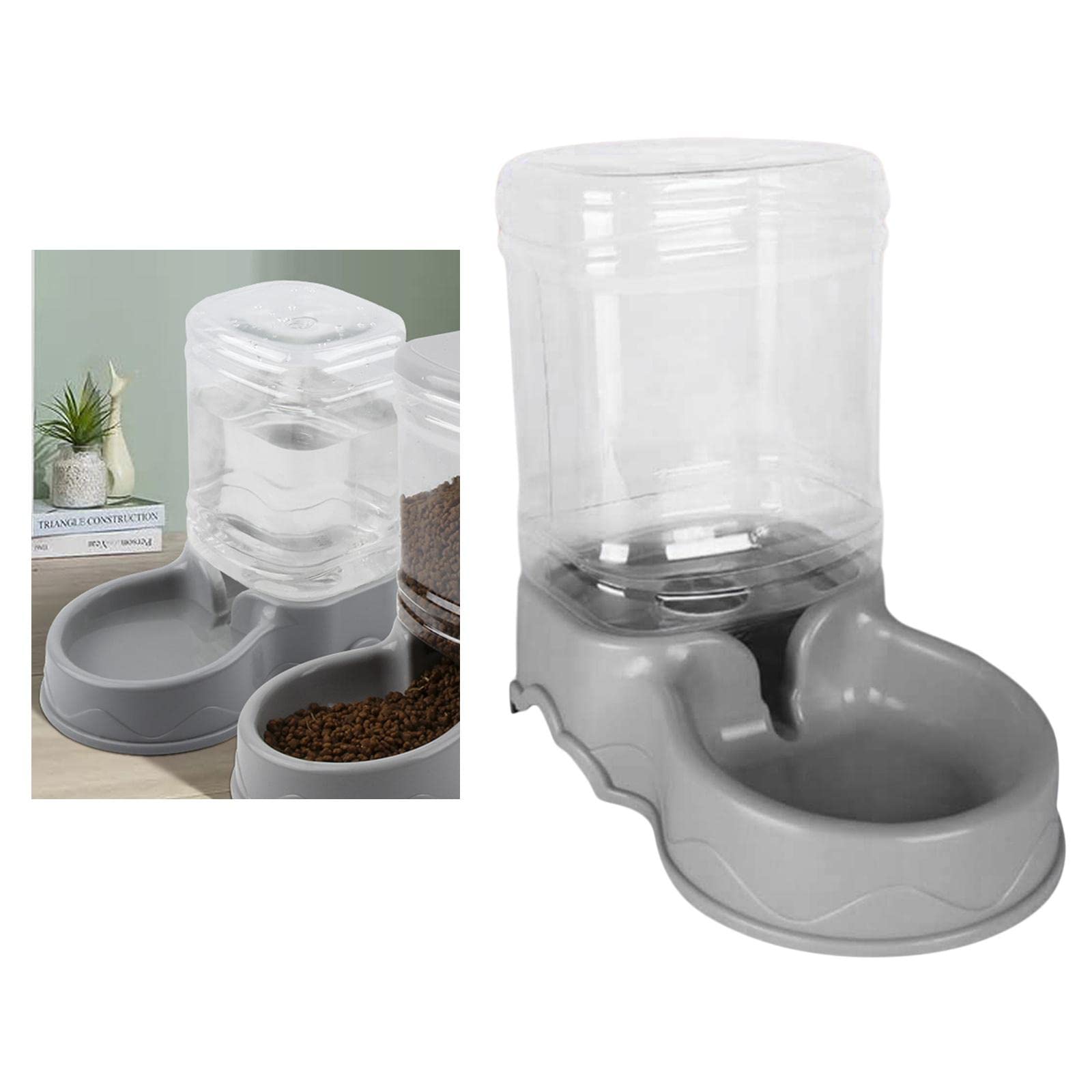 Lyla自动宠物饮水机喂食器 - 灰色小狗猫粮碗水盆，适用于家庭、办公室及旅行场景