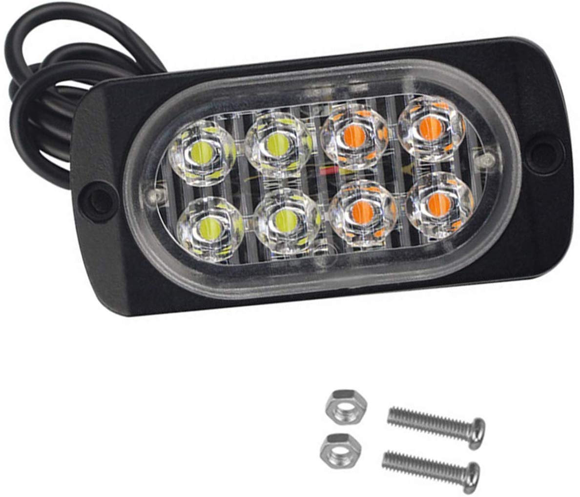8 LED Ultra-Thin Amber Emergency Strobe Light Bar - High Intensity Surface Mount Warning Lights for Cars, SUVs, Pickup Trucks & Jeeps | Perfect for Roadside Emergencies, Construction Zones & Vehicle Safety