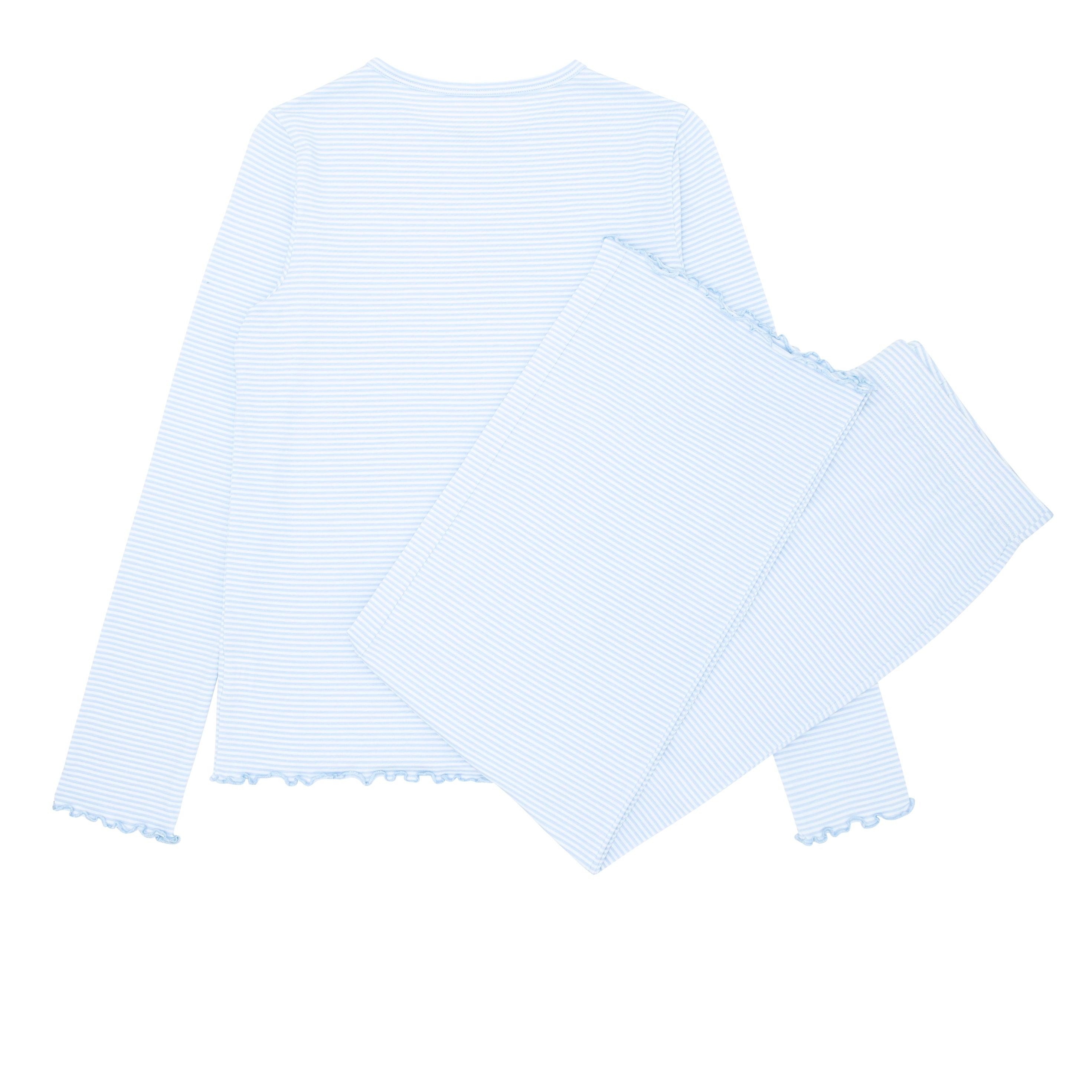 Women's Powder Blue Striped Pima Cotton Pajama Set - Soft & Breathable Sleepwear for Lounge & Relaxation at Home