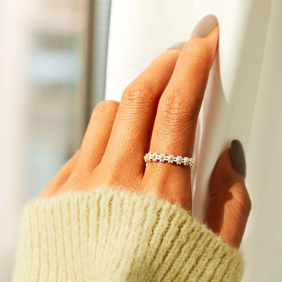 Flower Blossom Daisy Stacking Ring - Sterling Silver Adjustable Stackable Rings for Women, Perfect Mother's Day Gift (YS011) | Elegant Jewelry for Daily Wear, Date Nights & Special Occasions