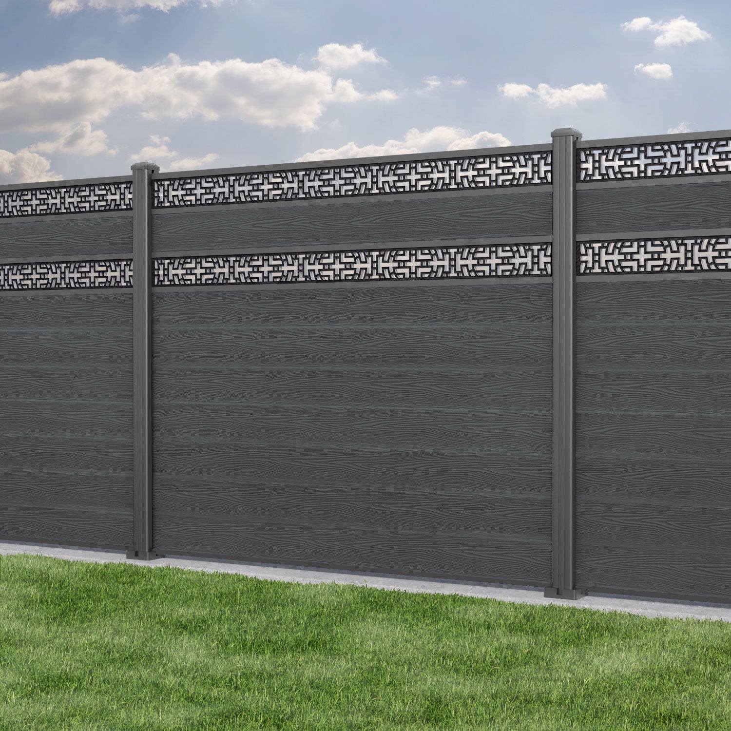 Classic Kumo Split Screen Fence Panel - Dark Grey Aluminum Privacy Fence with Sturdy Posts | Perfect for Backyard, Garden & Patio Privacy Screening
