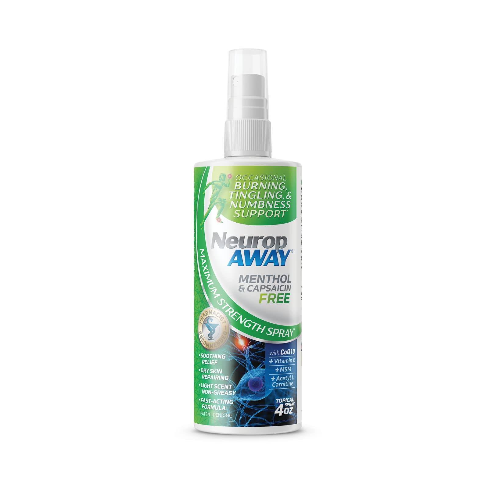 NeuropAWAY VasoCorp Pain Relief Spray with Menthol & Capsaicin-Free Formula | 4.0 oz | Fast-Acting Muscle & Joint Pain Relief for Athletes & Active Lifestyles