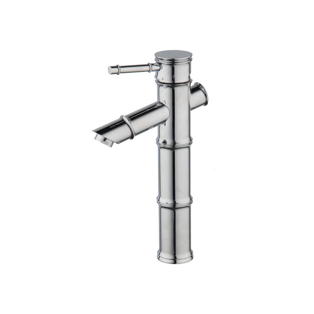OUBONI Chrome Polished Bathroom Faucet - Solid Brass Bamboo Design Basin Sink Mixer Tap with High Polish Finish | Perfect for Modern Bathroom Vanity, Guest Bath, and Powder Room Decor