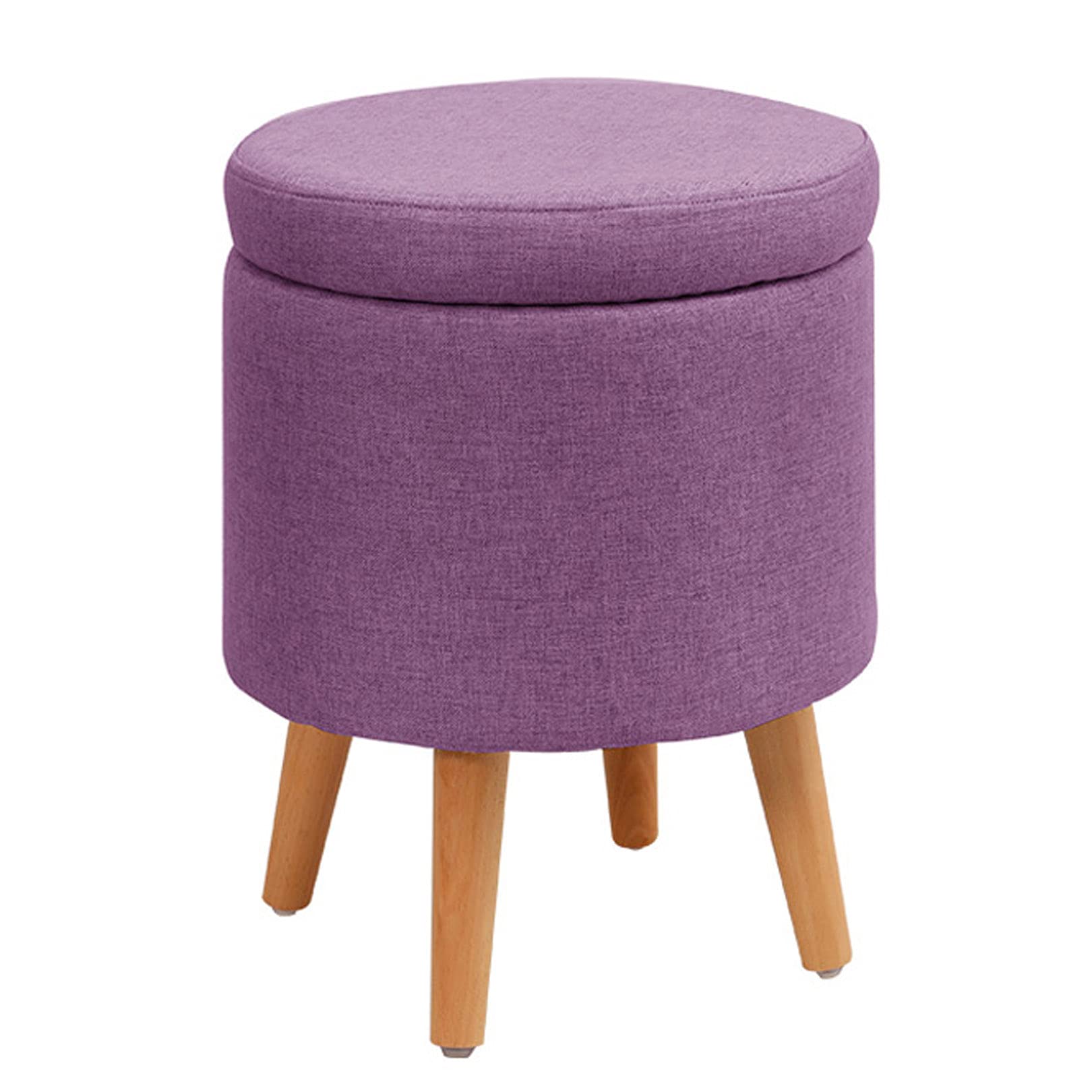 Round Storage Foot Stool with Flip Top Lid & Solid Wood Legs - Multifunctional Ottoman for Shoes, Living Room, Office & Desk - Perfect for Entryway, Bedroom & Home Organization