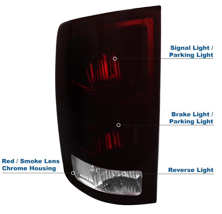 Red/Smoke LED Tail Brake Lights Rear Lamps Compatible with 2002-2006 Dodge Ram 1500/2500/3500 - Durable Replacement for Enhanced Night Visibility & Safety