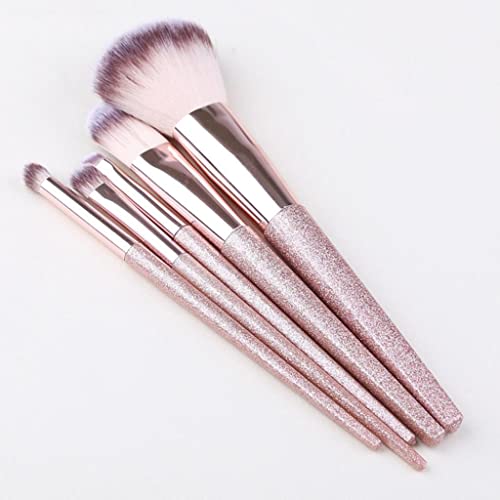 5-Piece Synthetic Makeup Brush Set - Mineral Powder & Foundation Blender Brush Kit (Pink) for Flawless Face Makeup Application