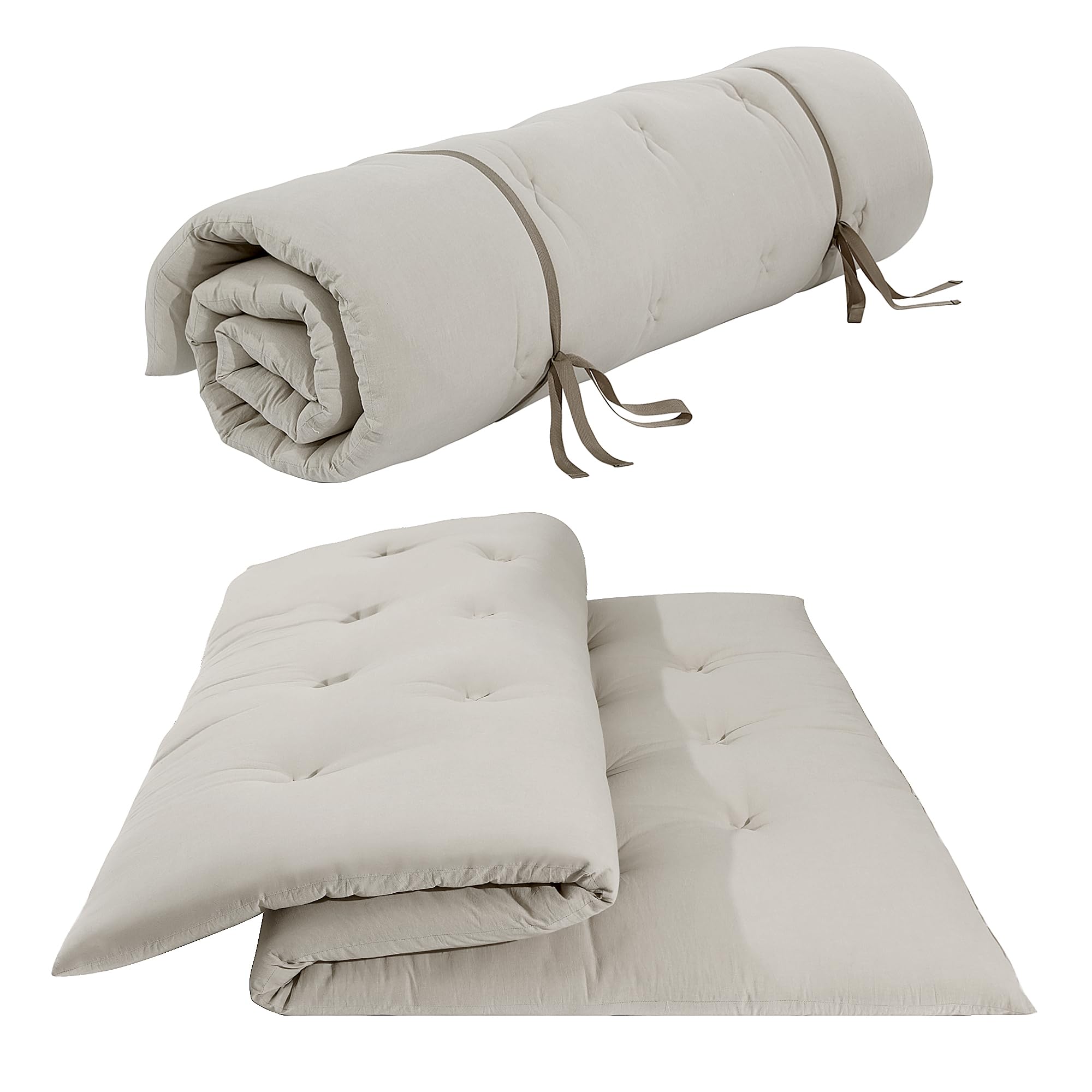 HOMBYS Japanese Floor Mattress Full Size - Foldable Tatami Mat with 100% Cotton Shell - Futon Mattress for Dorm, Guest Room & Small Spaces - Roll-Up Lounger Bed for Adults & Kids (Khaki, 80