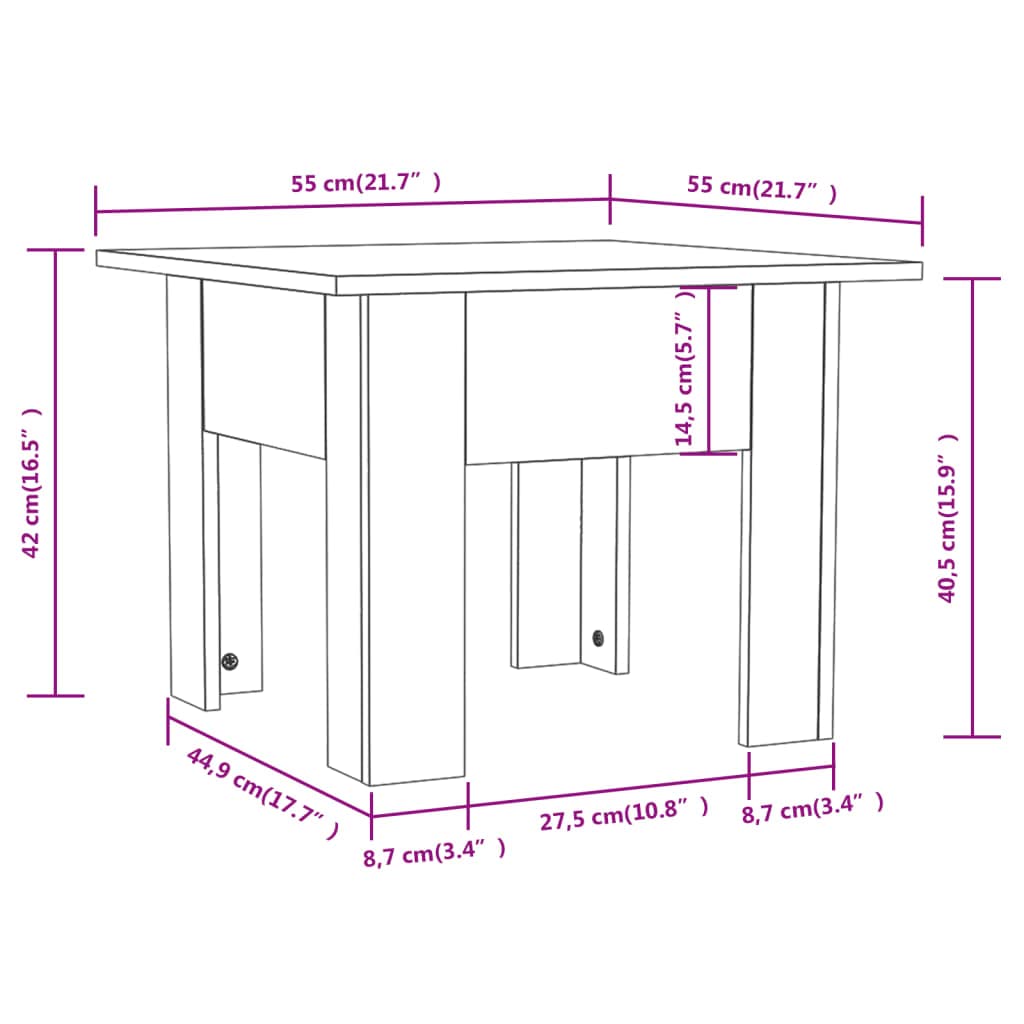 Modern Square Coffee Table for Living Room & Bedroom - 21.7