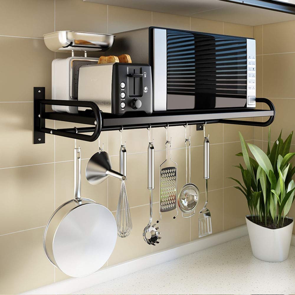 OQHAIR Wall Mounted Kitchen Pot and Pan Rack with Hooks - Matte Black - Space Saving Organizer for Pots, Pans, and Utensils - Perfect for Small Kitchens, RVs, and Apartments