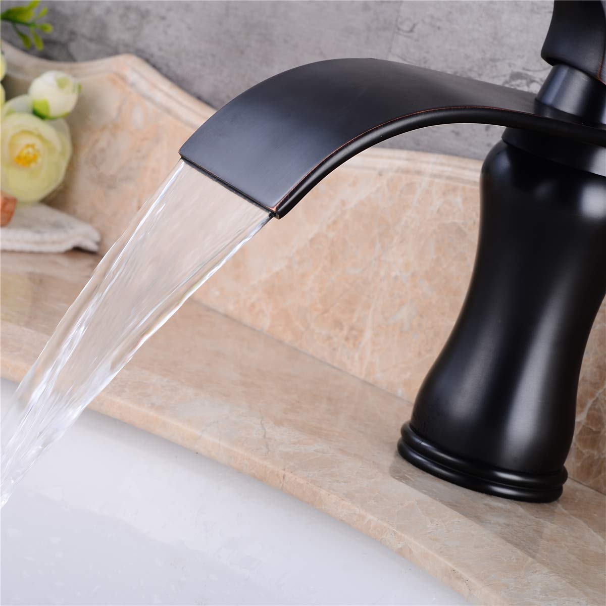 Waterfall Bathroom Sink Faucet - Single Handle Vessel Sink Mixer Tap with Pop-Up Drain in Oil Rubbed Bronze | Perfect for Modern Bathroom Vanities & Spa-Like Washbasins