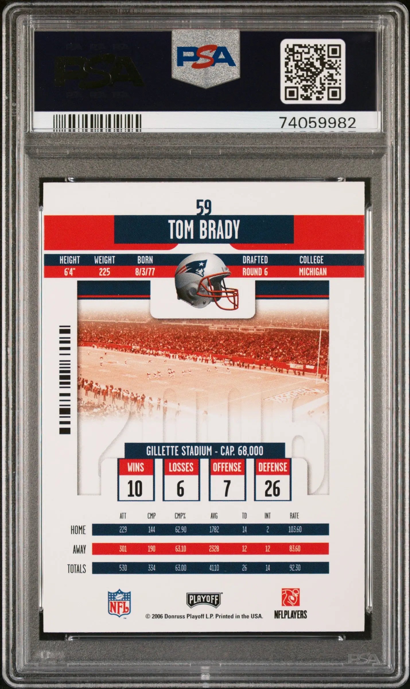 2006 Playoff Contenders PSA 10 Tom Brady Season Ticket #59 - Rare Football Trading Card for Collectors & Investors - Perfect for Sports Memorabilia Displays & Investment Portfolios