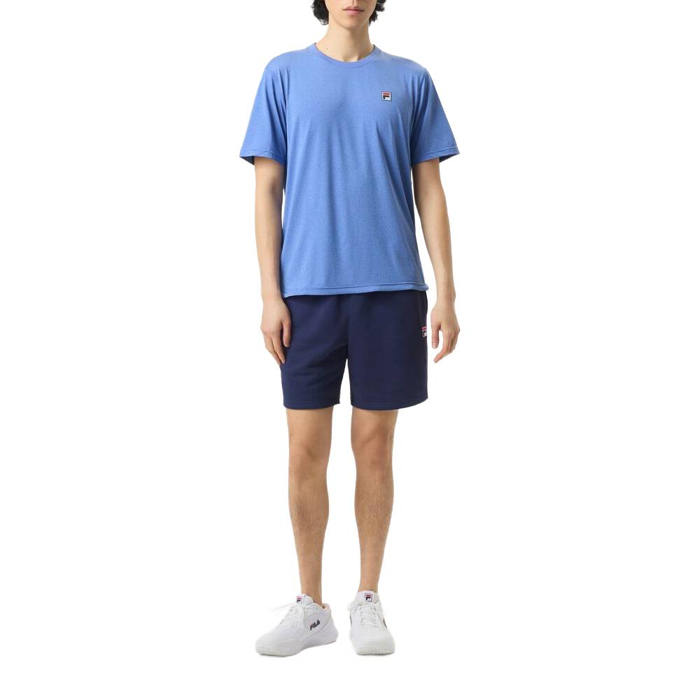 Fila Men's Scallop Hem Heather Crew Neck T-Shirt - Dazzling Blue Heather | Casual Athletic Wear for Gym, Running & Everyday Outfits