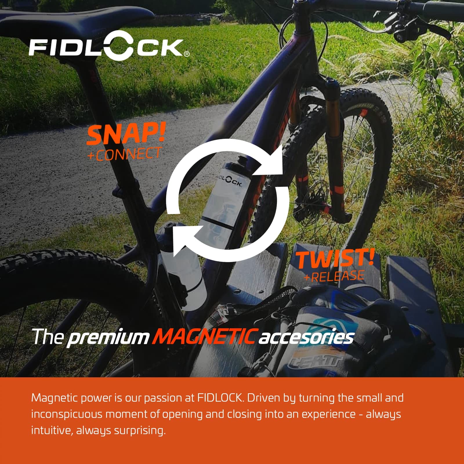 FIDLOCK Twist Bottle 600ml Set - Magnetic Bike Water Bottle Holder with Cage-Free Design | Secure Twist Connector & Base Mount | Perfect for Road Bikes, Mountain Biking & Outdoor Cycling | Clear