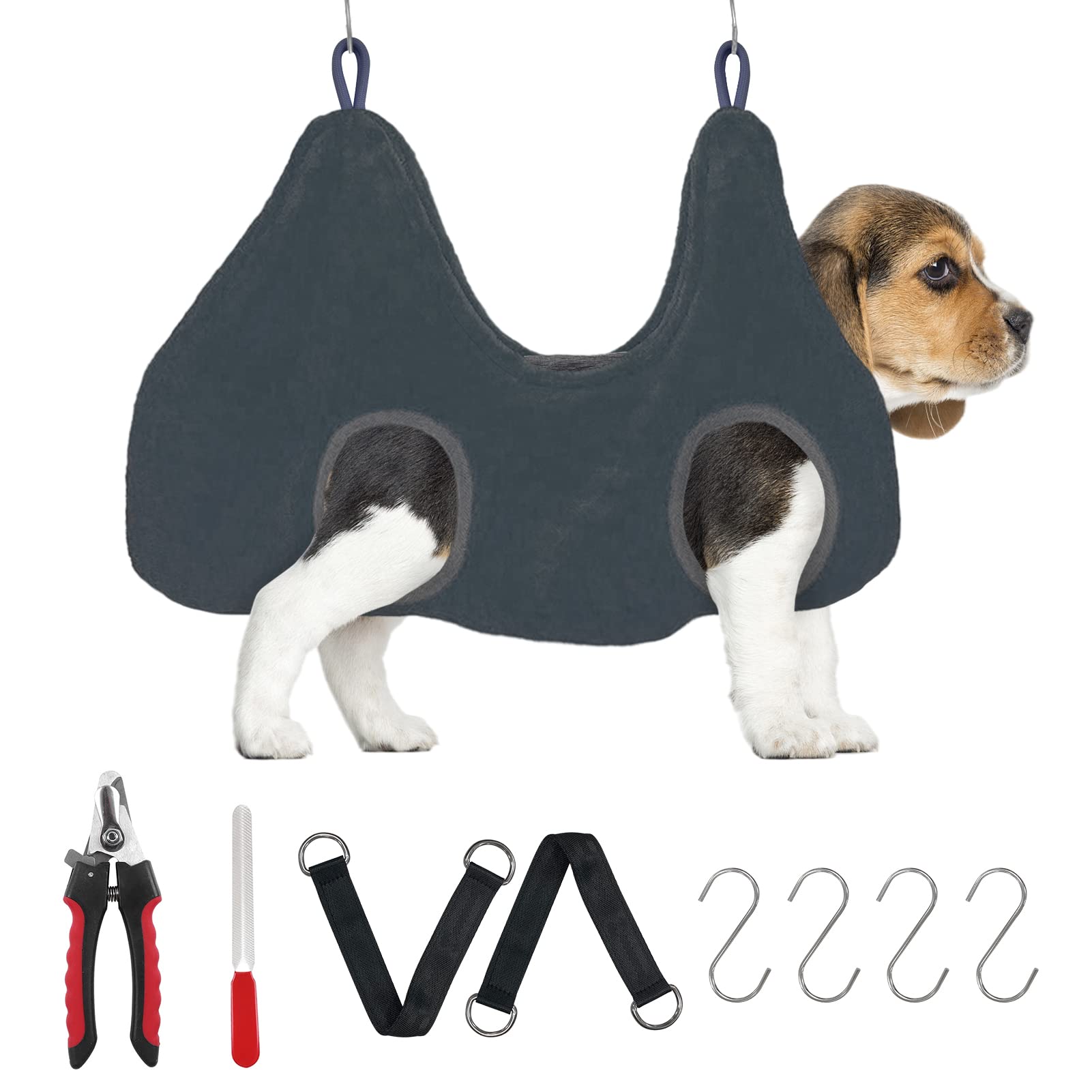 CLINFISH 2-in-1 Pet Grooming Hammock with Nail Clippers & Drying Towel - Adjustable Puppy Kitty Bathing Bag Cage with Hanging Hook for Easy Washing, Drying & Nail Trimming | Perfect for Home Pet Grooming & Professional Use