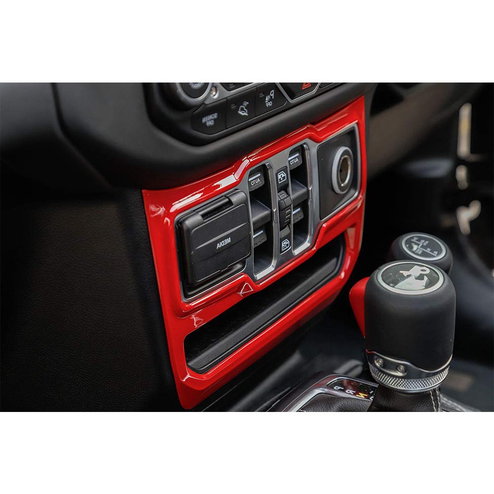 JeCar Red Center Console Window Control Panel Trim Cover for 2018-2024 Jeep Wrangler JL JLU Gladiator JT - Interior Accessories & Dashboard Upgrade - Perfect for Off-Roading & Car Customization