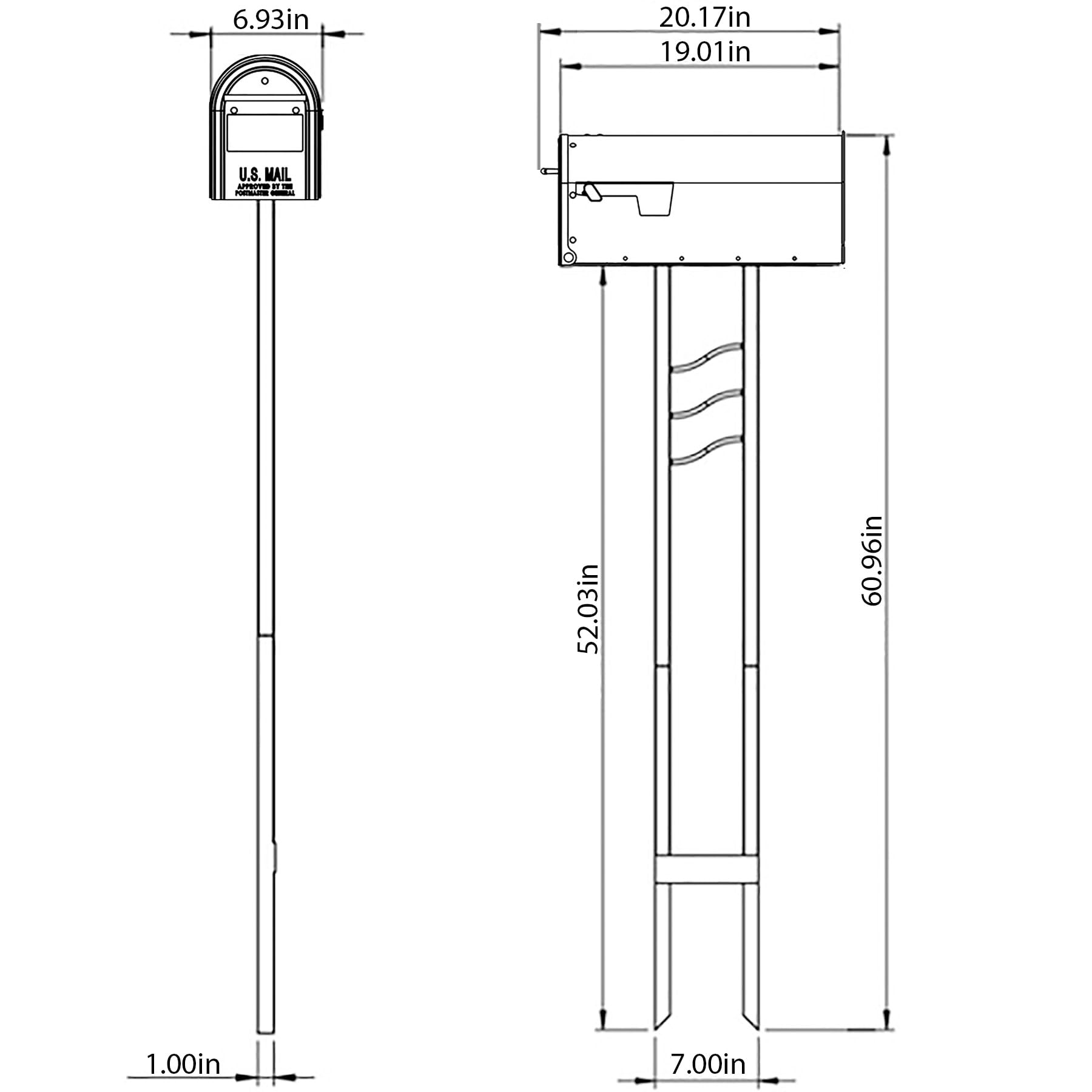 Franklin Galvanized Steel Mailbox and Post Kit - FM11KITEC - Medium Capacity Black Mailbox for Home & Office - Durable Outdoor Mailbox for Houses, Apartments, and Businesses