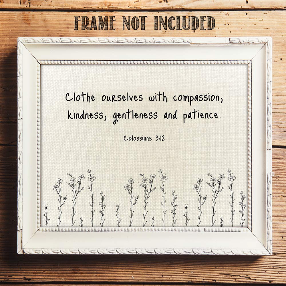 TJ Originals - Inspirational Christian Bible Verse Wall Art Print (Colossians 3:12) - 11x14 Scripture Decor with Wild Flowers - Perfect for Home, Office & Church Decor - Thoughtful Gift for Women, Family & Friends (Birthday, Housewarming, Religious Occasions)