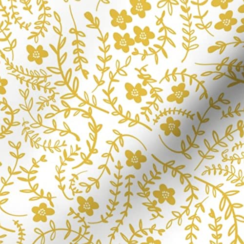 Floral Ditsy Flowers Printed Velvet Fabric by The Yard - Spring Summer Mustard Fern Foliage Upholstery Material for Home Decor, Dresses & Curtains | Spoonflower Premium Fabric