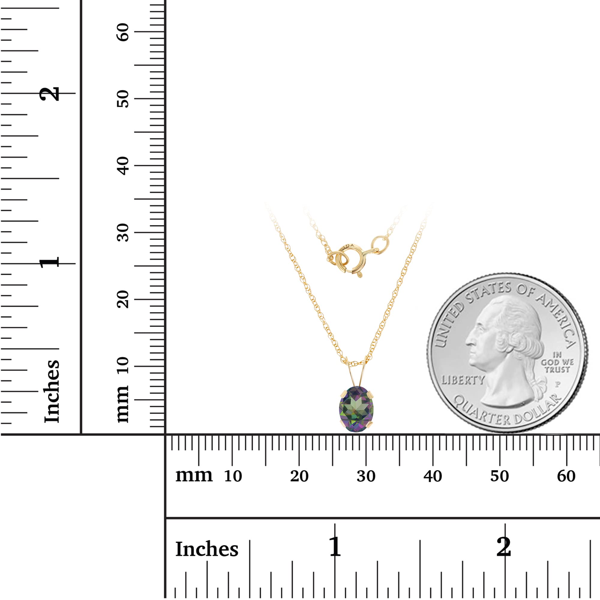 14K Solid Gold Oval Birthstone Necklace for Women - 7x5mm Genuine or Created Gemstone, 18