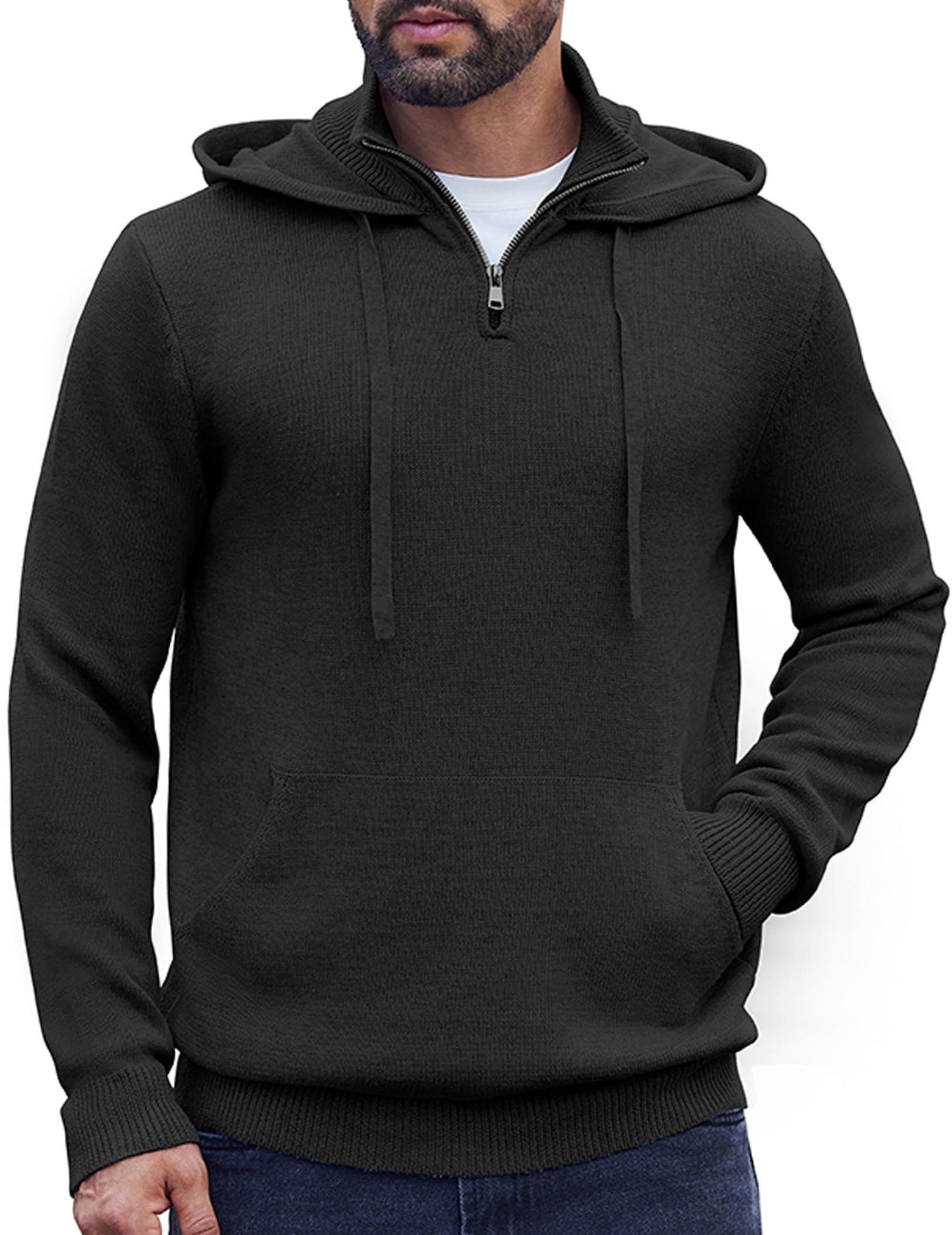 COOFANDY Men's Knitted Hoodie Sweater - Long Sleeve Turtleneck Quarter Zip Pullover with Pocket | Winter Casual Wear & Outdoor Activities