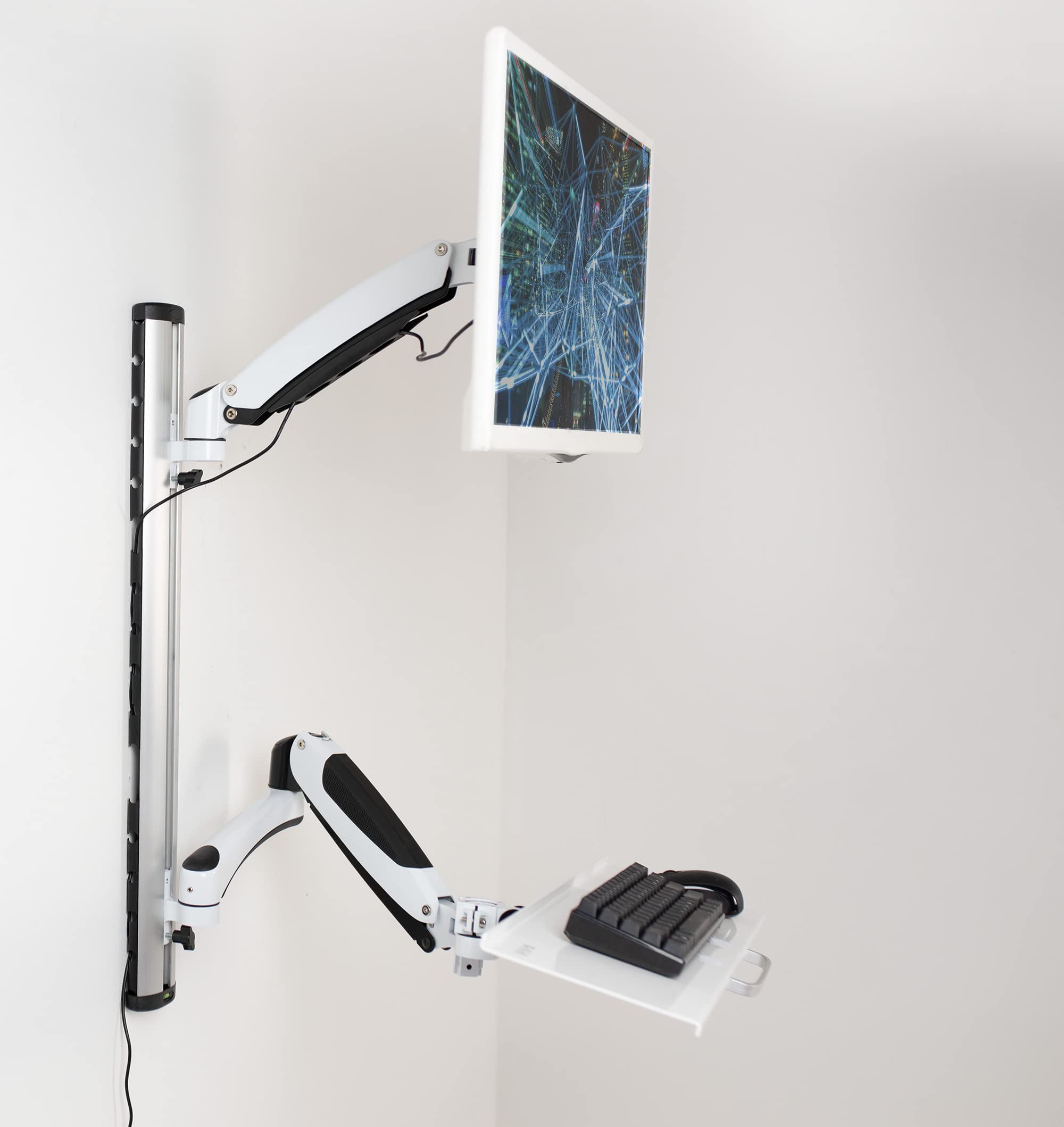 VIVO Adjustable Sit Stand Wall Mount Workstation for 27 Inch Monitors - Counterbalance Height Adjustable Monitor & Keyboard Stand, White STAND-SIT1KW - Perfect for Home Office, Gaming Setup & Ergonomic Workspace