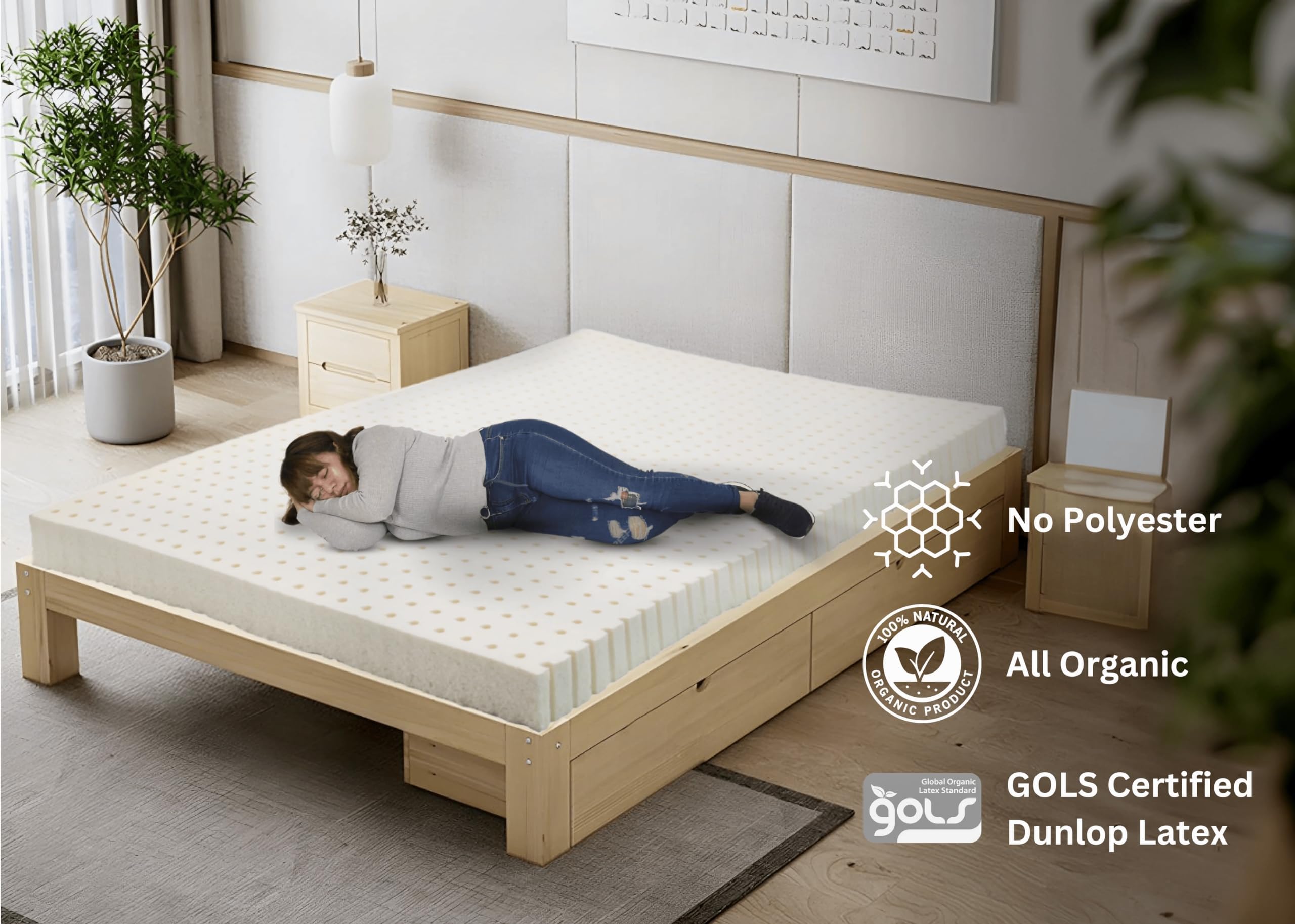 Organic Latex Mattress Topper with 100% Cotton Cover - 3 Inch Queen Size Firm Support - Made in USA | Perfect for Back Pain Relief & Pressure Point Relief - Ideal for Side Sleepers & Hot Sleepers