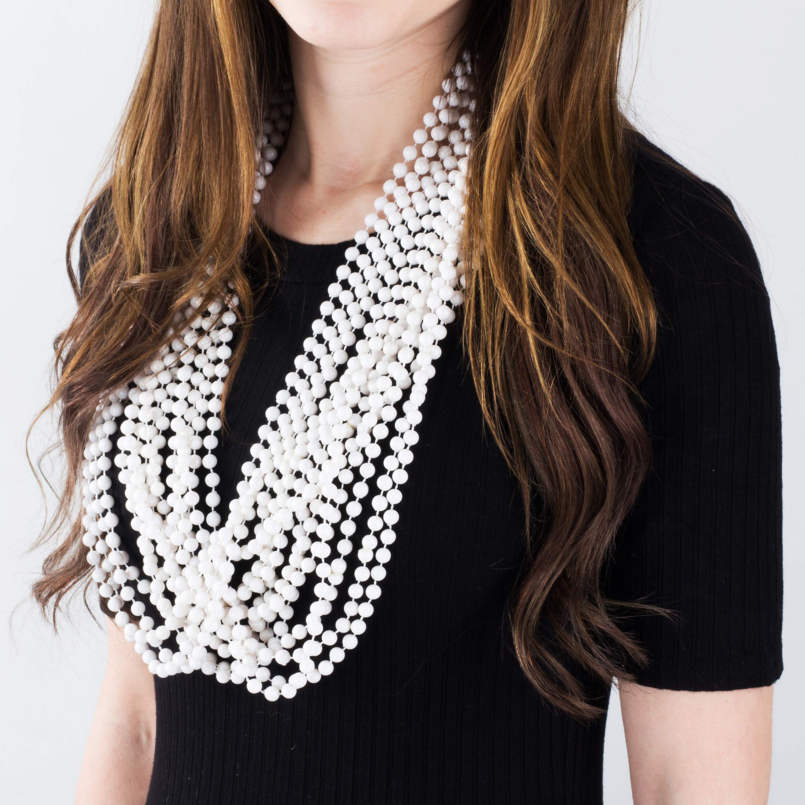 Funny Party Hats White Beaded Necklace - Flapper Beads for 1920s Theme Party - Bulk Bridal Shower Favors - Costume Accessories - 24 Pcs Set - Perfect for Gatsby Parties, Roaring 20s Events & Bachelorette Celebrations