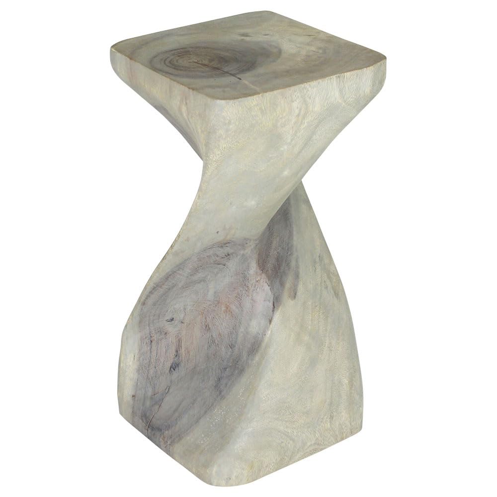 Haussmann Single Twist Stool Table - 12 Inch Square Top, 24 Inch Height, Grey Oil Finish - Perfect for Kitchen Island, Bar Counter, or Living Room Accent