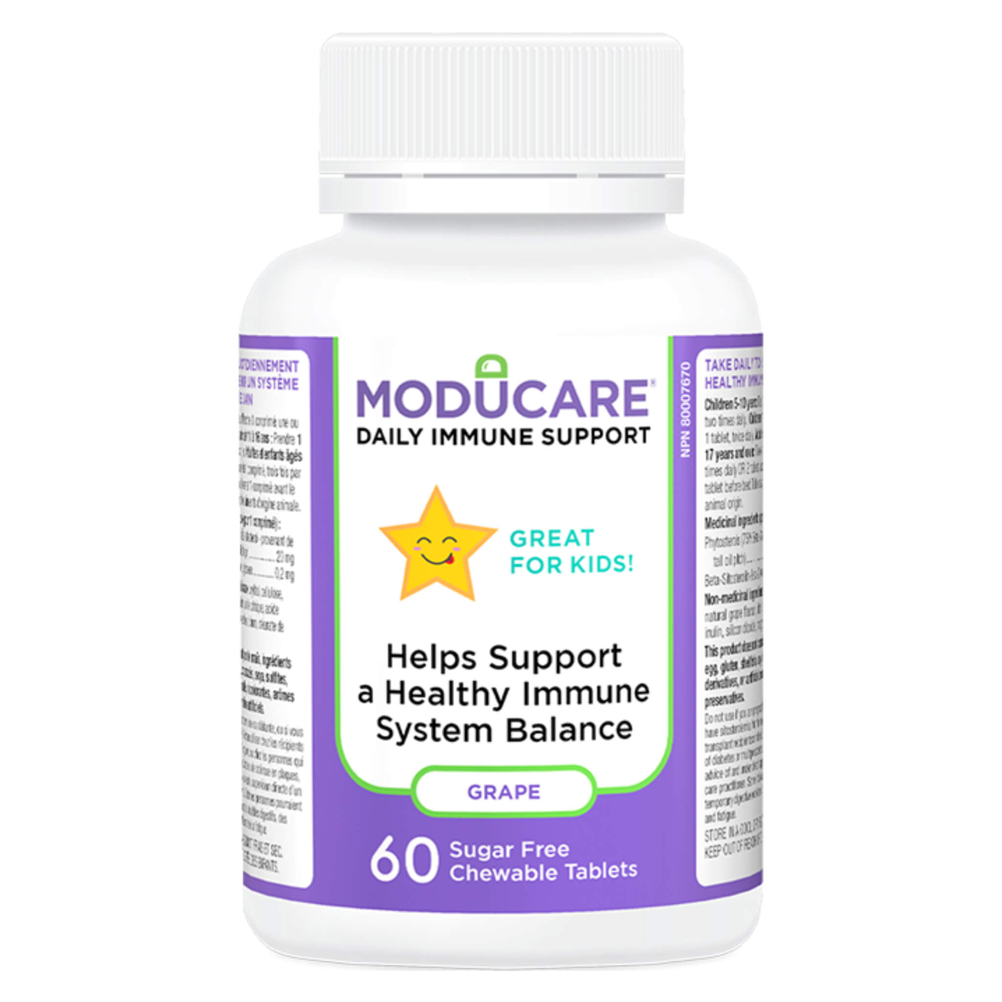 Moducare Kids Immune Support Chewable Tablets - Grape Flavor | Daily Immune Booster for Children | Supports Healthy Immune System - Perfect for School, Travel & Daycare