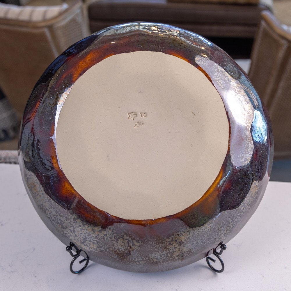 XXL Stoneware Decorative Serving Bowl - Crystallized Cosmos Design in Metallic Bronze - Perfect for Holiday Entertaining, Wedding Centerpieces & Home Décor