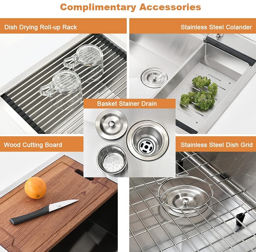 30x22 Inch Stainless Steel Drop-In Kitchen Sink Workstation - 16 Gauge Deep Single Bowl with Cutting Board | Perfect for Meal Prep, Dishwashing & Small Kitchen Spaces | Bokaiya