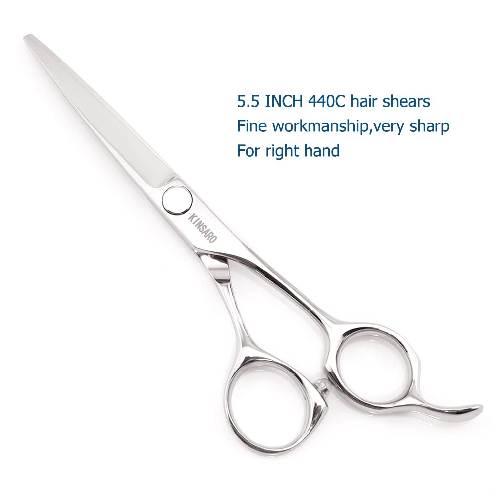 Professional Hair Cutting Scissors 5.5 Inch - Barber Shears & Hairdresser Scissors 440C Stainless Steel - KINSARO Salon Quality Shears for Precision Haircuts, Styling & Trimming