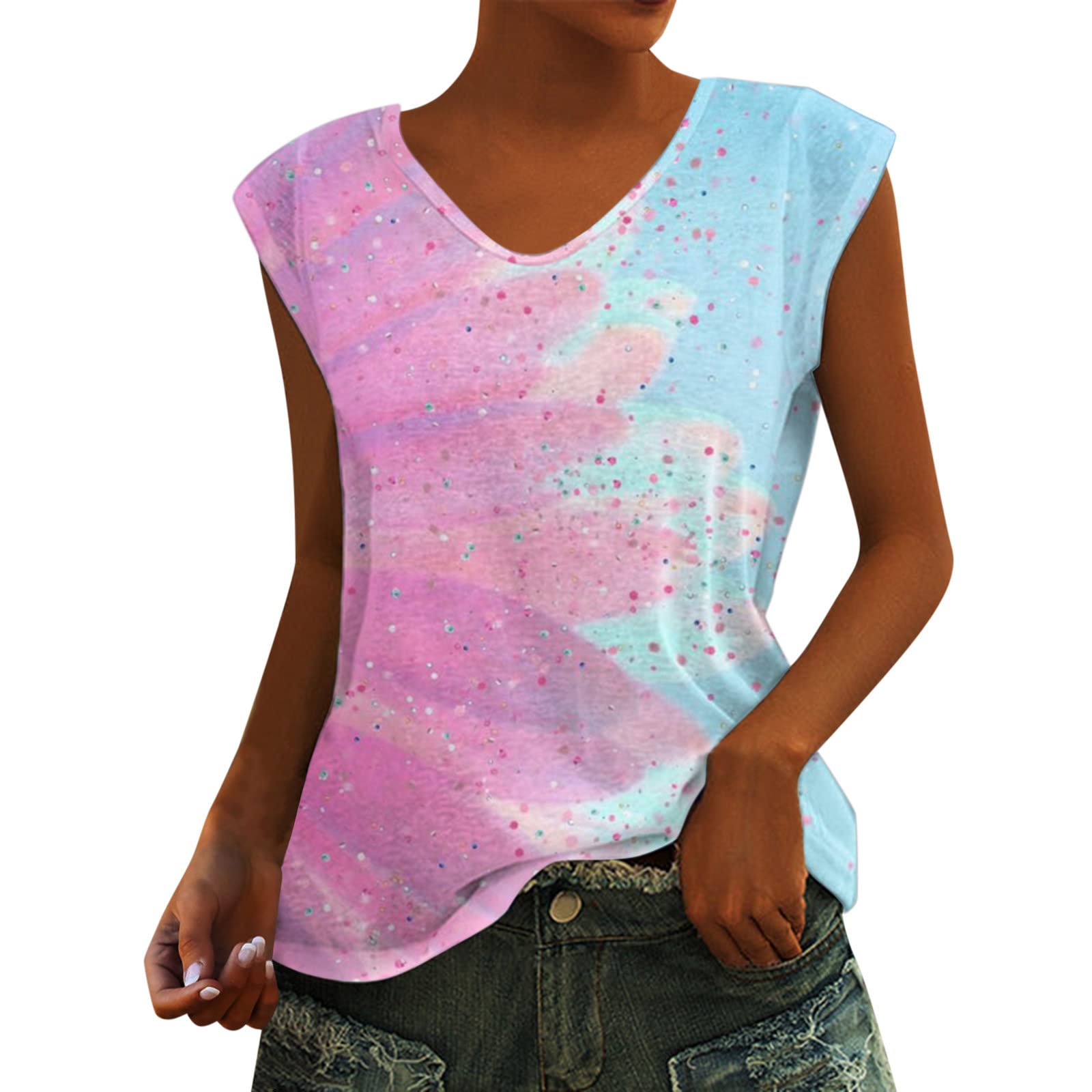 Women's Summer Fashion Tank Tops - Trendy Loose Fit V-Neck Cap Sleeve Casual Blouse (Blue, Small) | Perfect for Beach Outings, Vacation Wear & Everyday Comfort