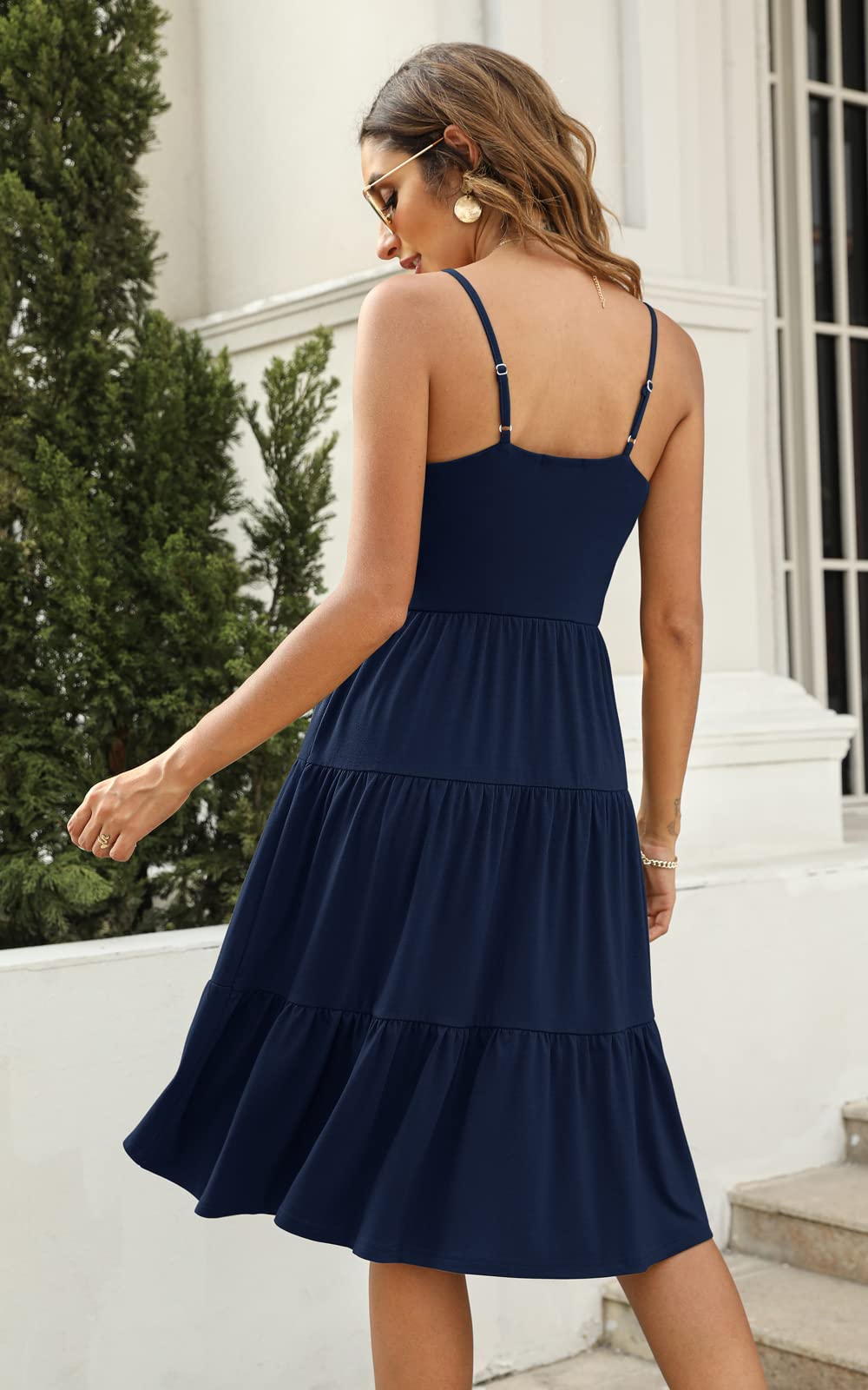 Berydress Women's Summer Spaghetti Strap Tiered Midi Dress - Flowy Ruffle Cotton Wedding Guest Dress in Black | Perfect for Beach, Casual Outings & Special Occasions