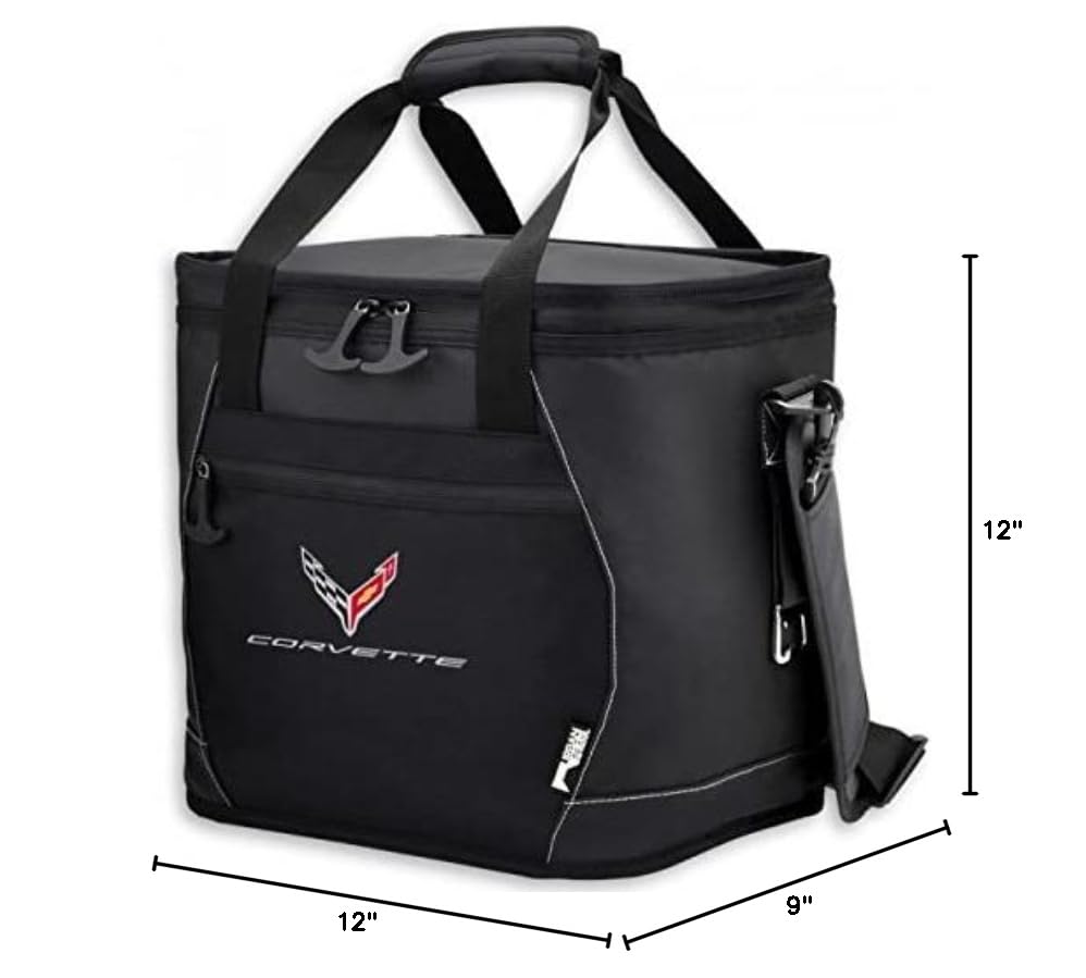 SR1 Performance C8 Corvette Waterproof Soft Cooler - Insulated Travel Ice Chest for Camping, Beach & Road Trips - Holds 24 Cans - Black (Top-Loading Design with Thick Foam Insulation)