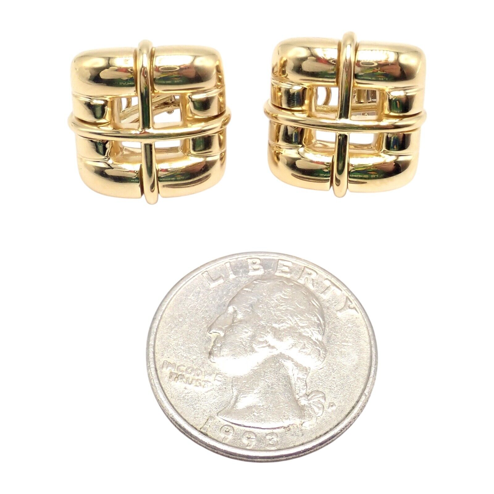 Vintage Tiffany & Co 18k Yellow Gold Square Window Biscayne Earrings - Authentic 2001 Collection | Luxury Jewelry for Women | Perfect for Weddings, Anniversaries & Special Occasions