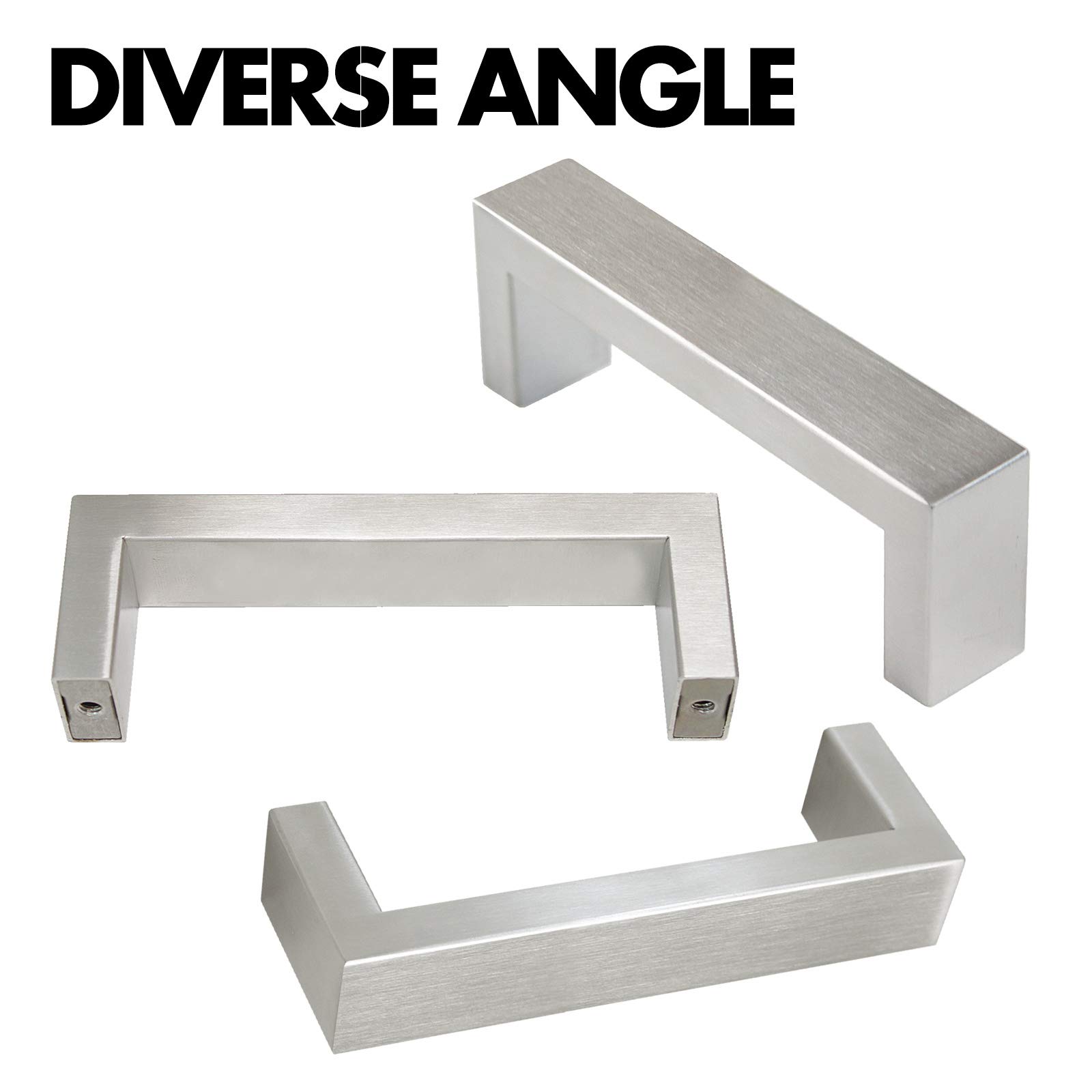 5 Pack Brushed Nickel Cabinet Handles - 3-3/4 Inch (96mm) Hole Center Square Bar Drawer Pulls, Stainless Steel Wide Style Kitchen Cabinet Hardware for Dresser, Cupboard & Home Renovation - Perfect for Modern Kitchen & Bathroom Upgrade