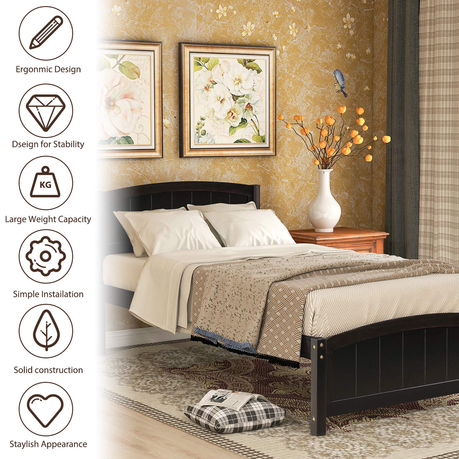 Harper & Bright Designs Twin Bed Frame - Solid Wood Platform Bed with Headboard & Footboard, Wood Slat Support, No Box Spring Needed, Espresso Finish - Perfect for Kids Rooms, Guest Bedrooms & Small Spaces