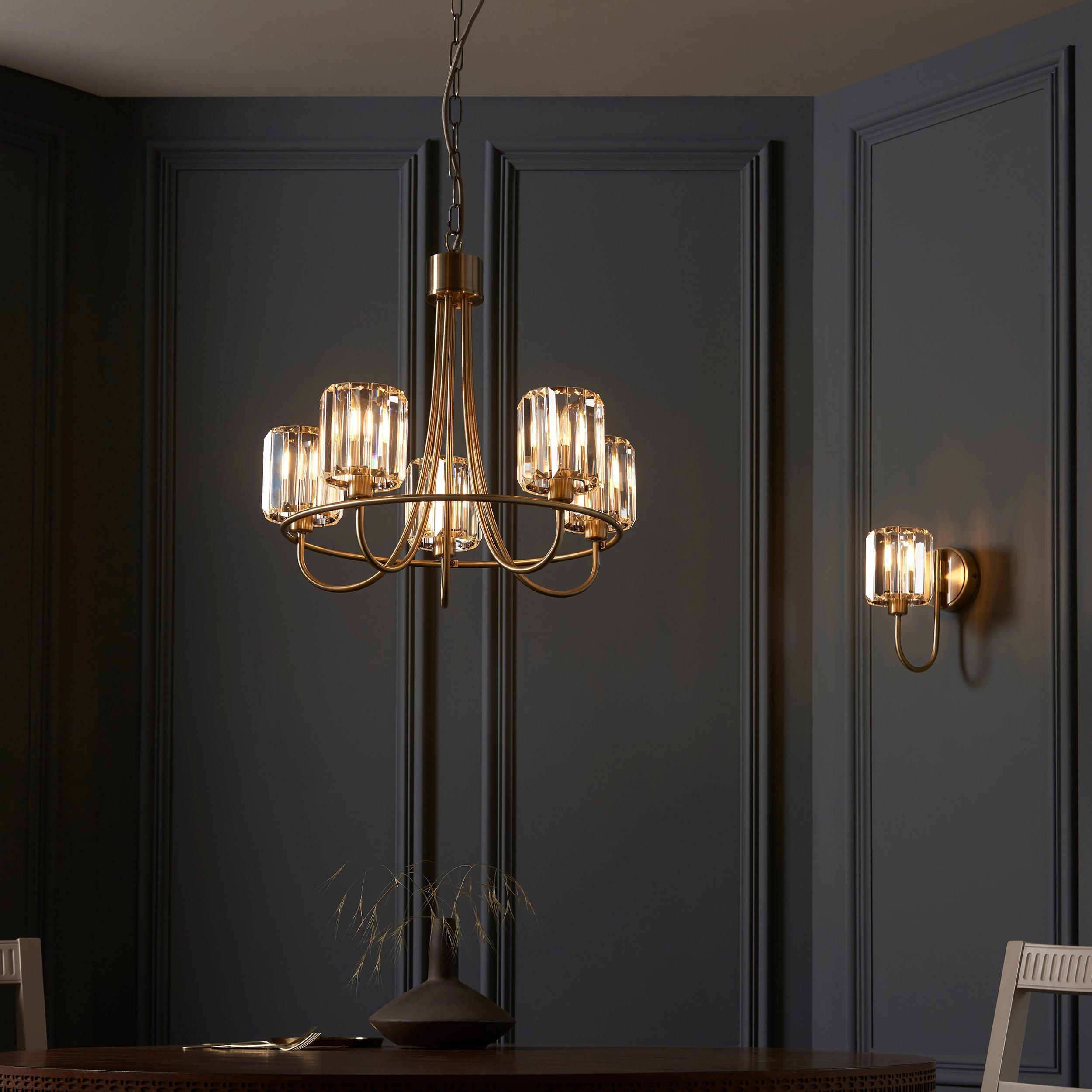 Berenice Brass Wall Light with Clear Cut Glass Shade - Vintage Style Sconce for Bedroom, Hallway & Living Room Lighting