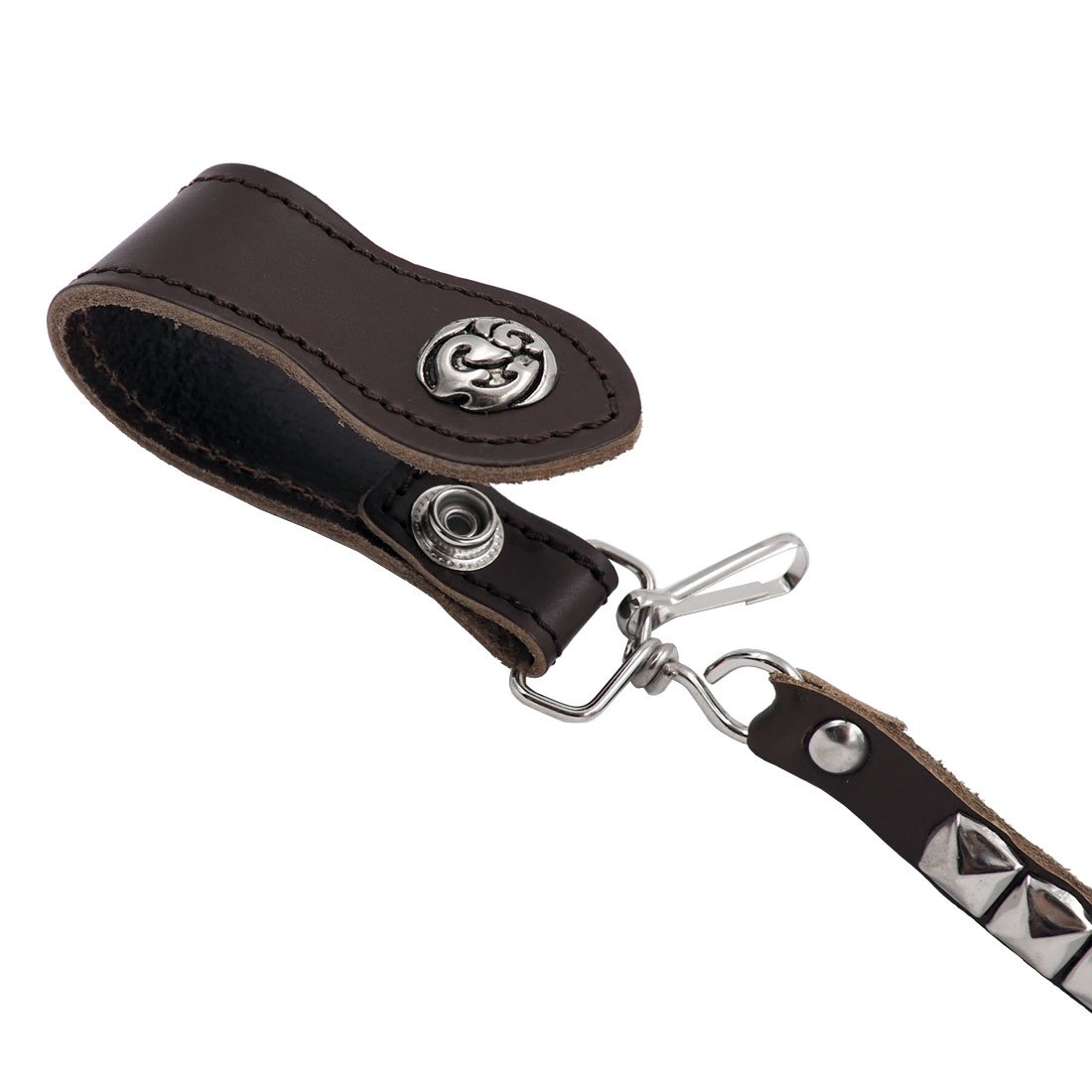 Square Studded Leather Wallet Chain for Bikers & Punk Style - Brown Keychain | Perfect for Motorcycle Enthusiasts & Edgy Fashion Accessories