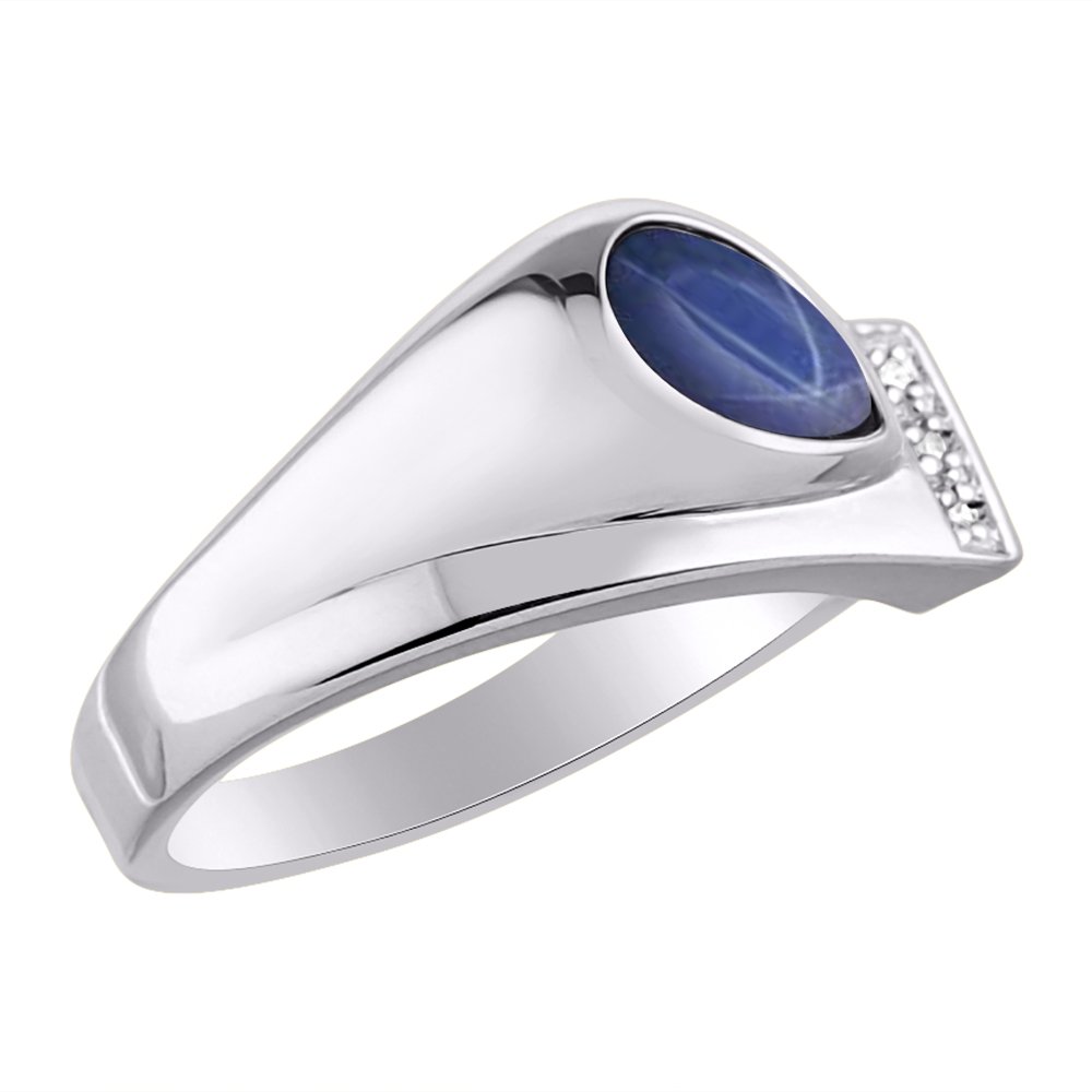 Rylos Men's Sterling Silver Rings - Timeless Pear Shape Cabochon Gemstone & Diamond Tear Drop Rings for Men (Sizes 8-13) - Elegant Wedding, Anniversary & Formal Event Jewelry Gift