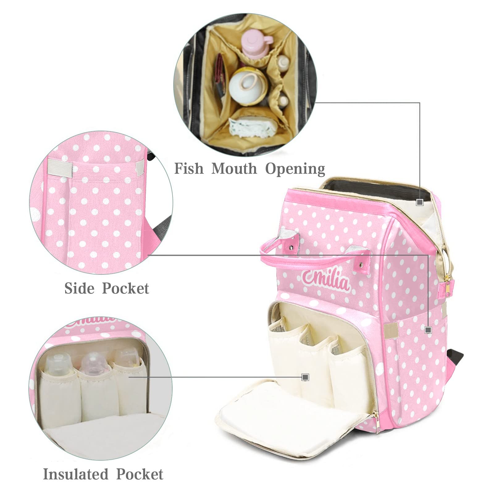 Custom Diaper Bag Backpack Tote - Personalized Butterfly Pink Baby Shower Gift, Large Waterproof Diaper Bag for Moms, Travel & Everyday Use